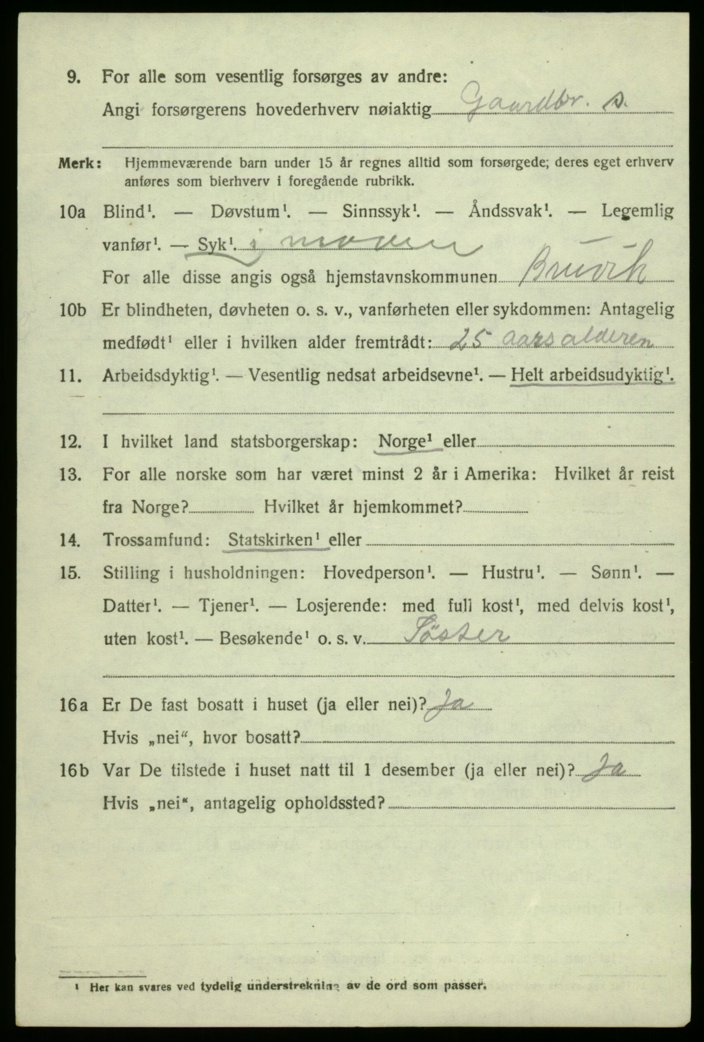 SAB, 1920 census for Bruvik, 1920, p. 1361