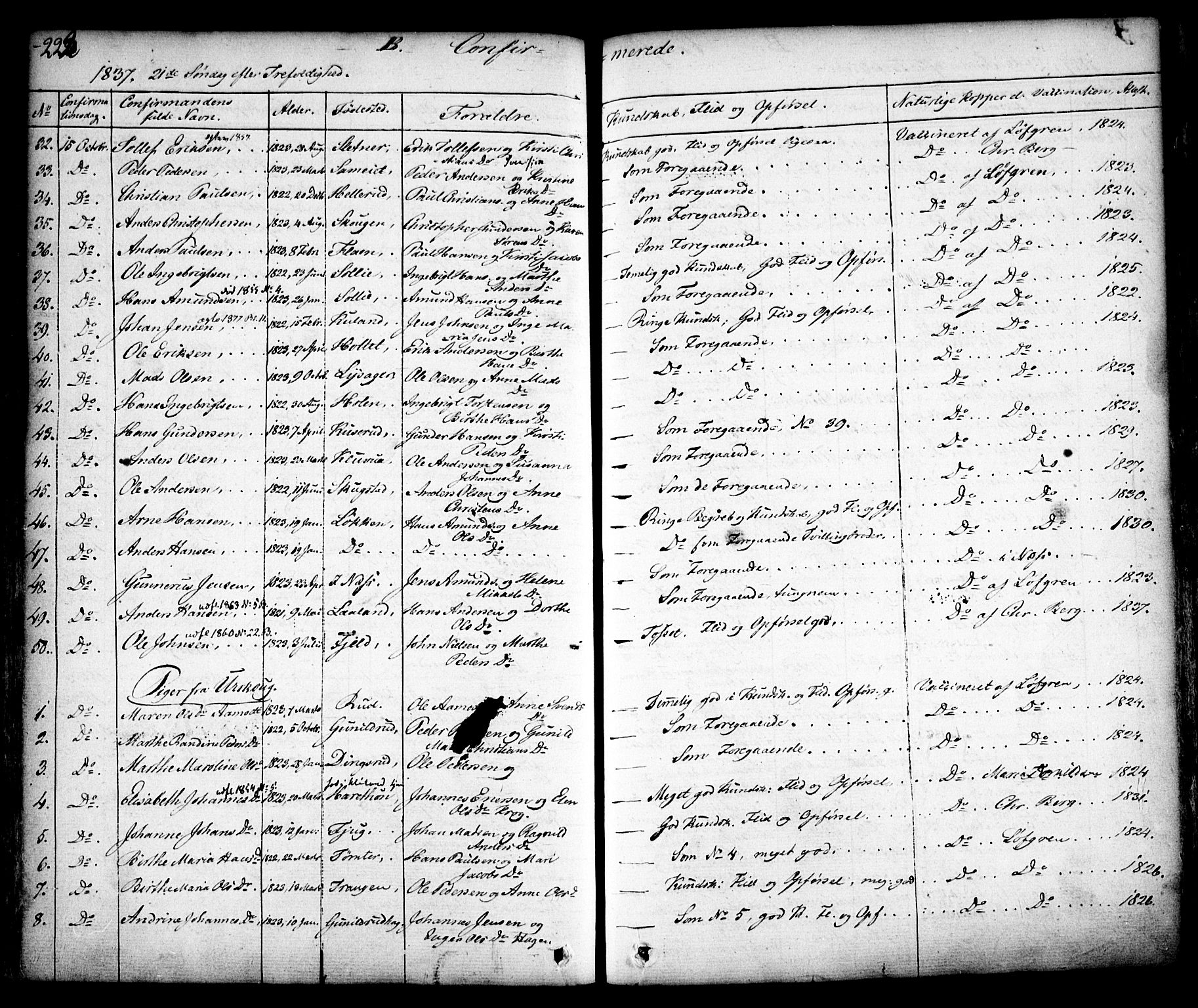 Aurskog prestekontor Kirkebøker, SAO/A-10304a/F/Fa/L0006: Parish register (official) no. I 6, 1829-1853, p. 222