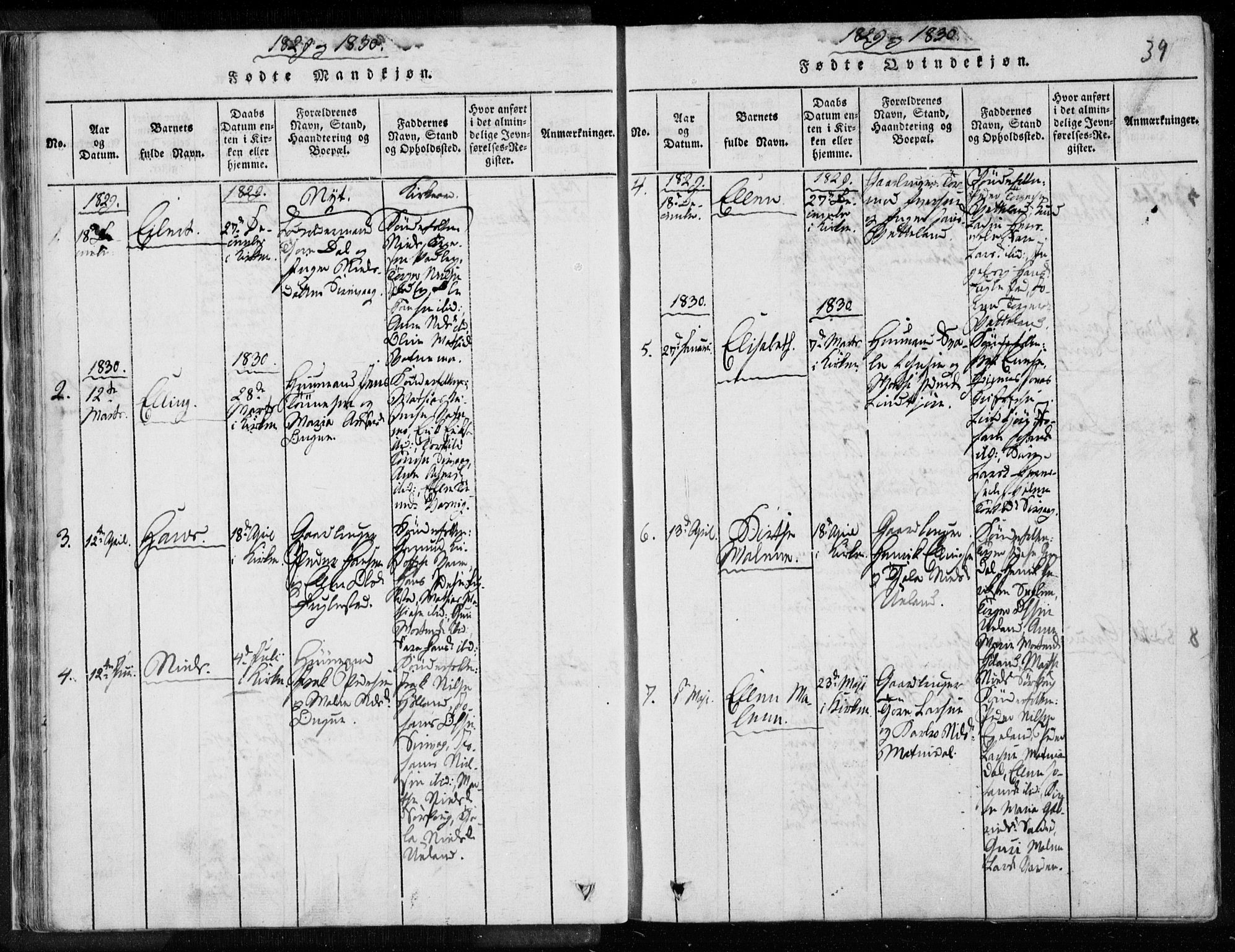 Eigersund sokneprestkontor, SAST/A-101807/S08/L0008: Parish register (official) no. A 8, 1816-1847, p. 39