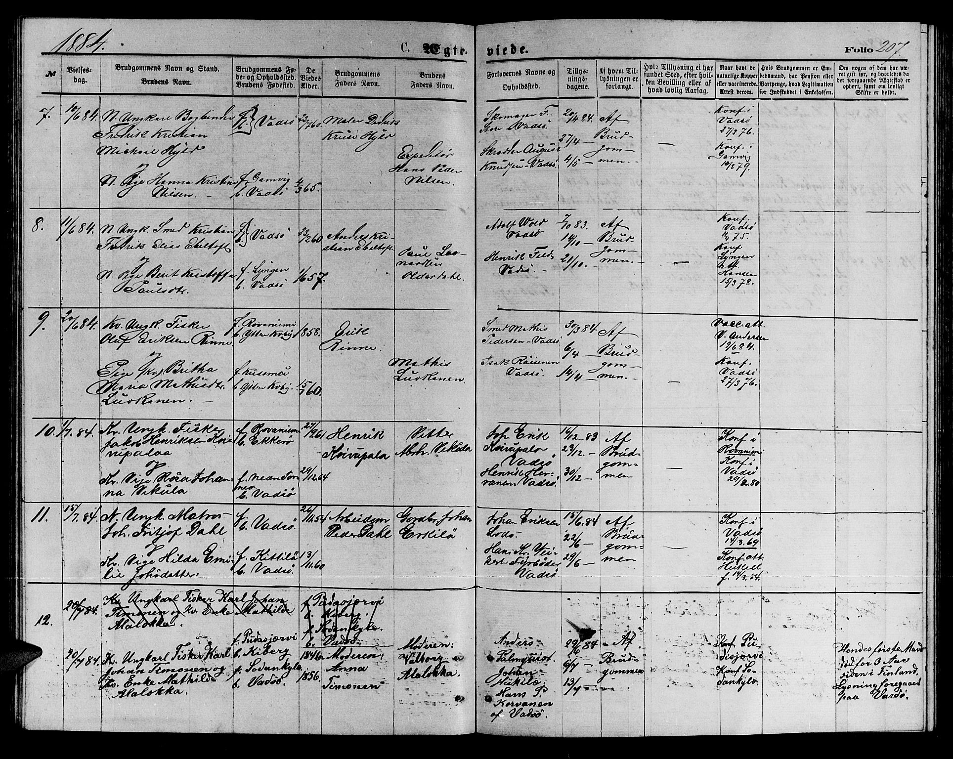 Vadsø sokneprestkontor, AV/SATØ-S-1325/H/Hb/L0002klokker: Parish register (copy) no. 2, 1875-1884, p. 207