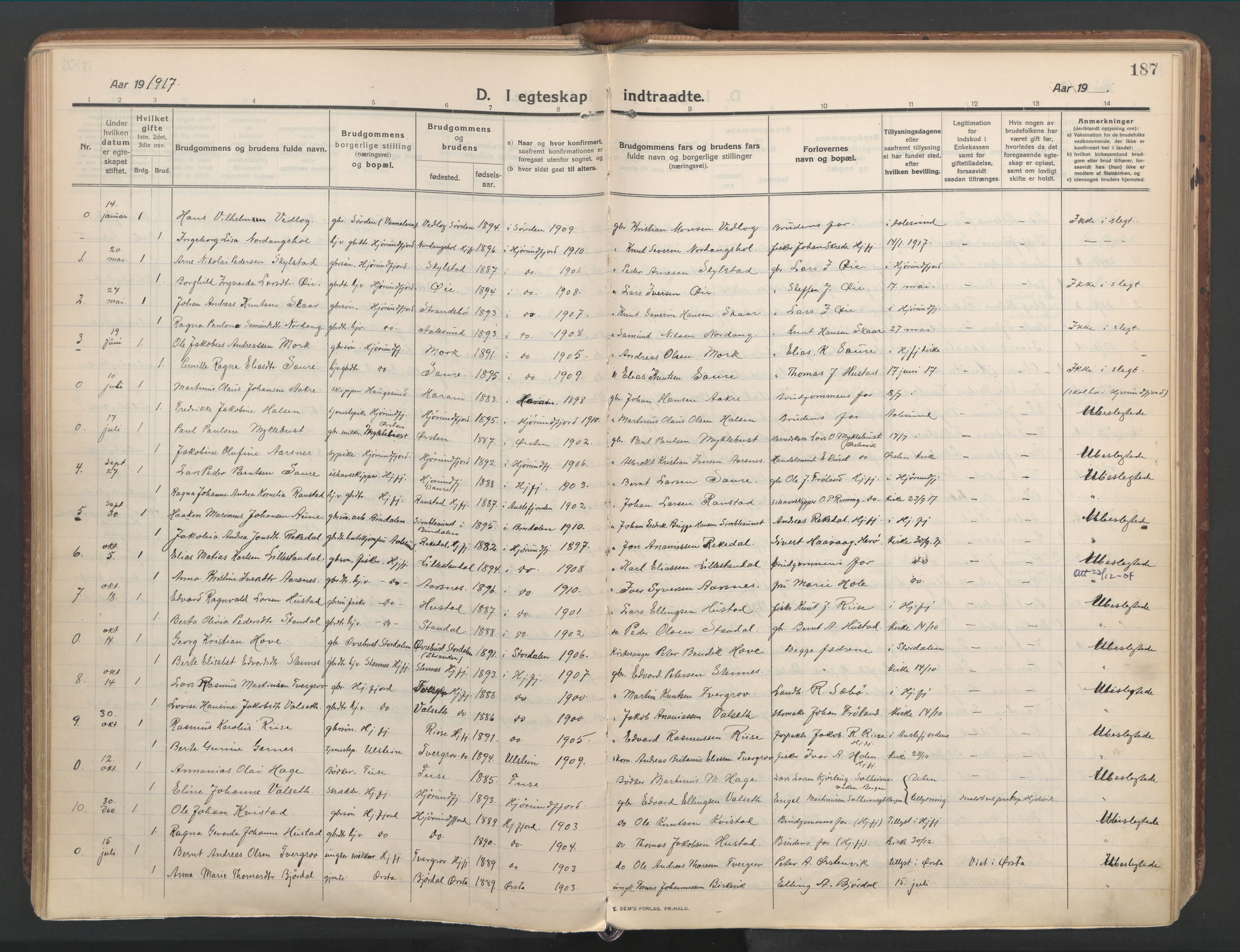 Ministerialprotokoller, klokkerbøker og fødselsregistre - Møre og Romsdal, SAT/A-1454/515/L0212: Parish register (official) no. 515A08, 1911-1935, p. 187