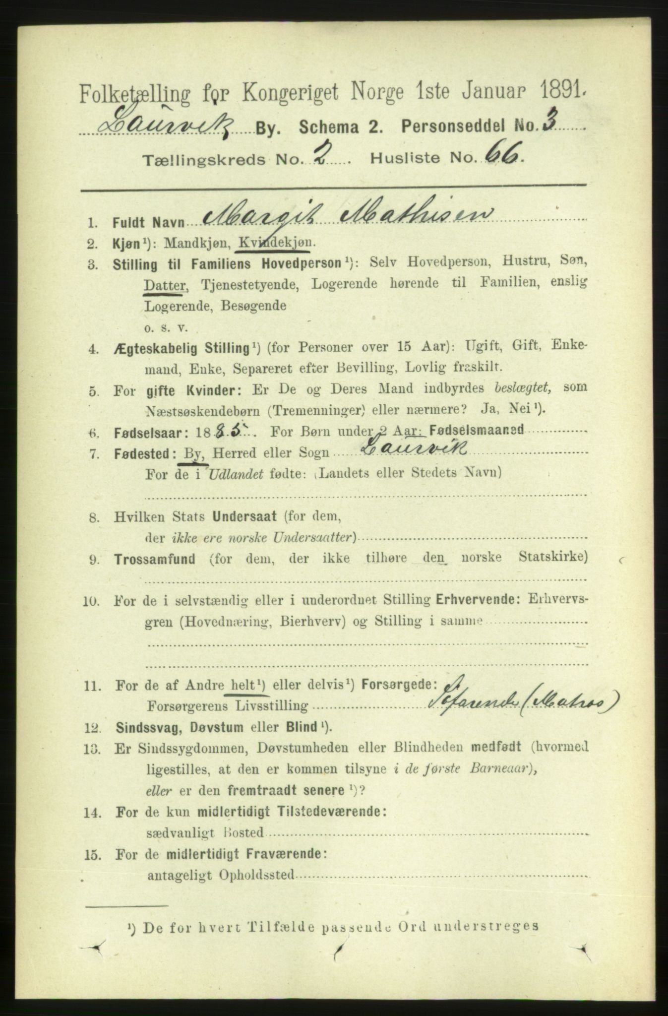 RA, 1891 census for 0707 Larvik, 1891, p. 4054