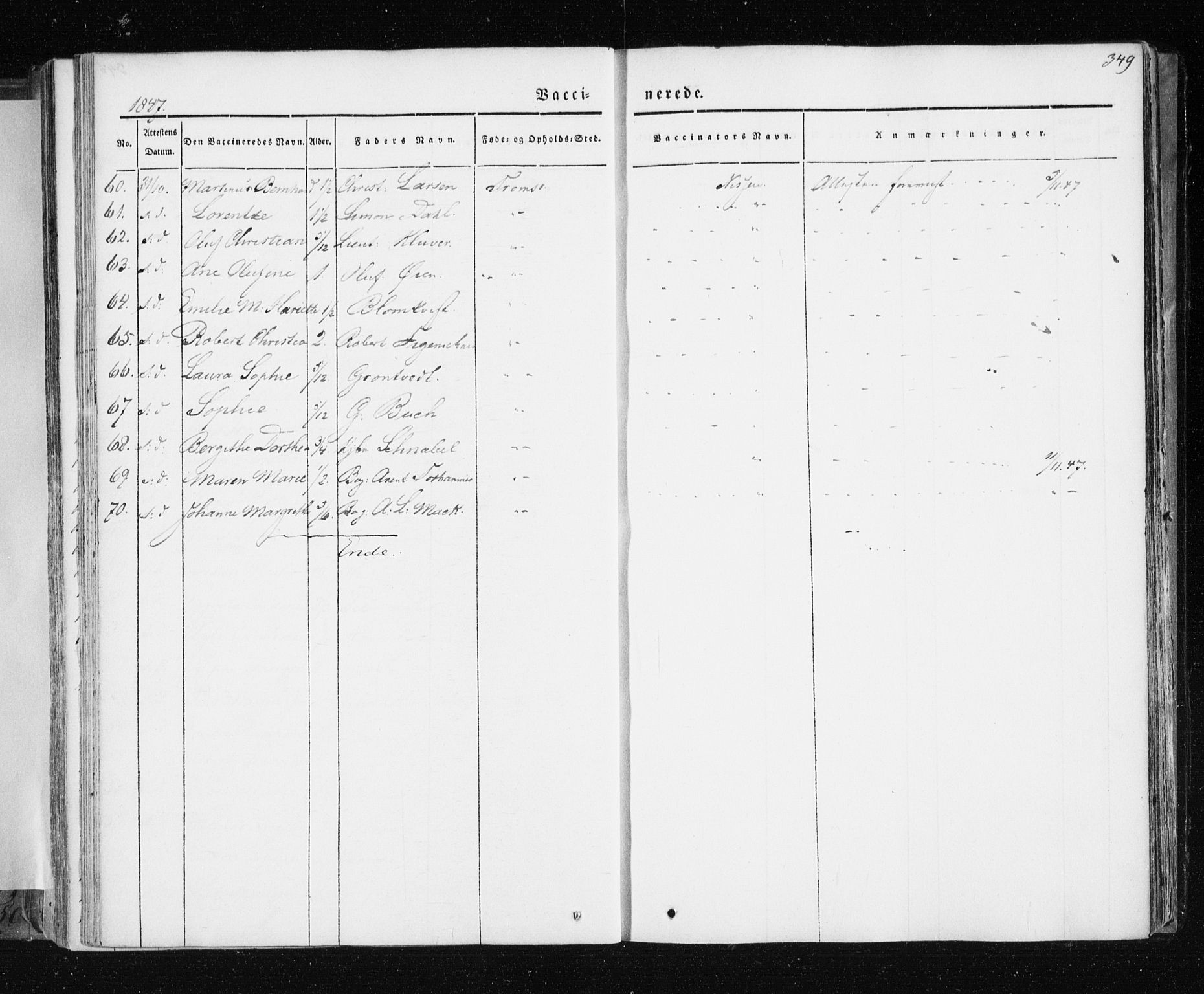 Tromsø sokneprestkontor/stiftsprosti/domprosti, AV/SATØ-S-1343/G/Ga/L0009kirke: Parish register (official) no. 9, 1837-1847, p. 349