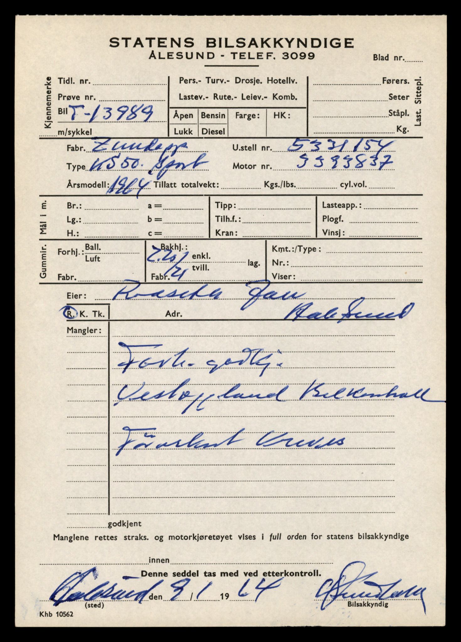Møre og Romsdal vegkontor - Ålesund trafikkstasjon, AV/SAT-A-4099/F/Fe/L0042: Registreringskort for kjøretøy T 13906 - T 14079, 1927-1998, p. 1205