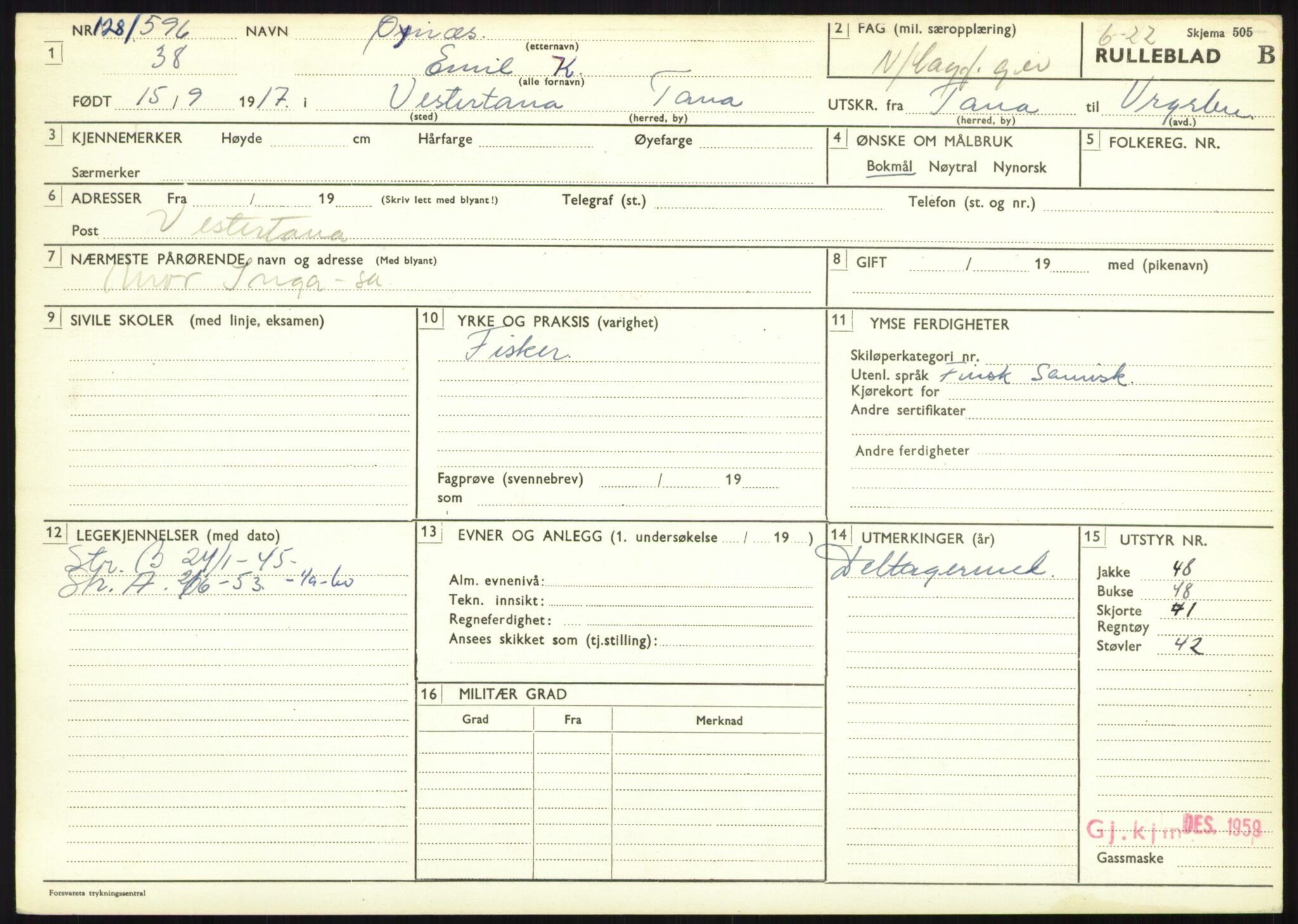 Forsvaret, Varanger bataljon, AV/RA-RAFA-2258/1/D/L0446: Rulleblad for menige født 1917-1919, 1917-1919, p. 296