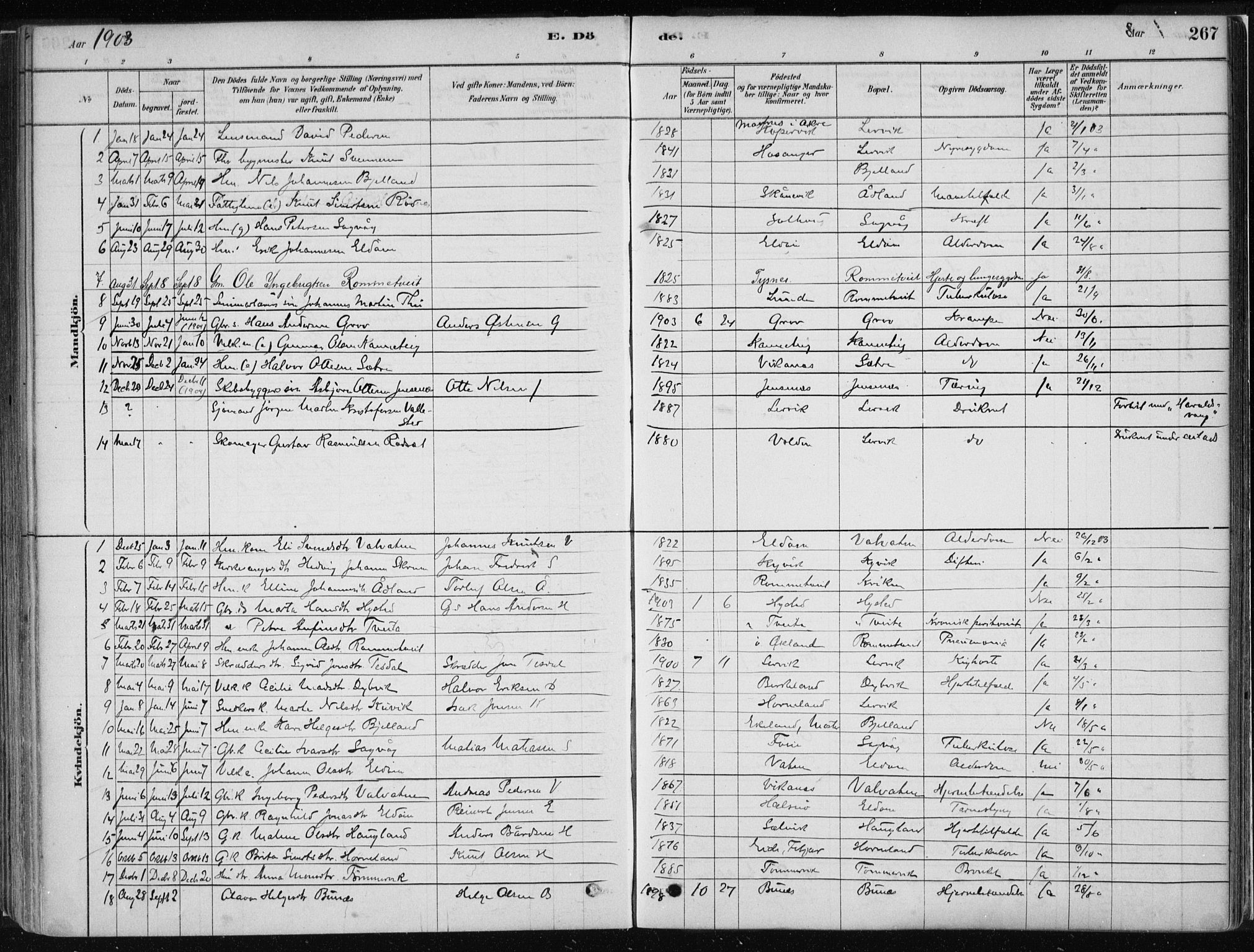 Stord sokneprestembete, SAB/A-78201/H/Haa: Parish register (official) no. B 2, 1878-1913, p. 267