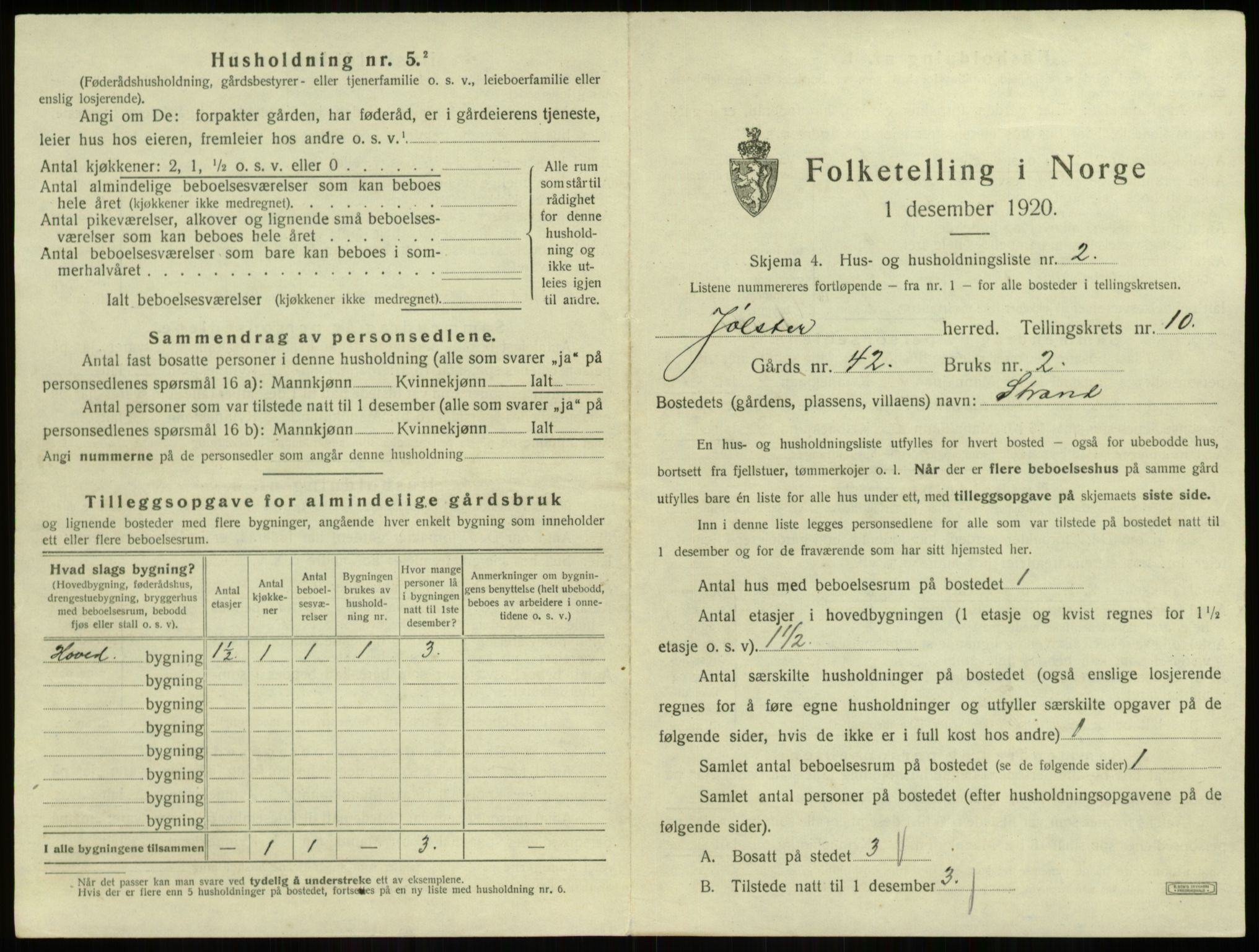 SAB, 1920 census for Jølster, 1920, p. 610