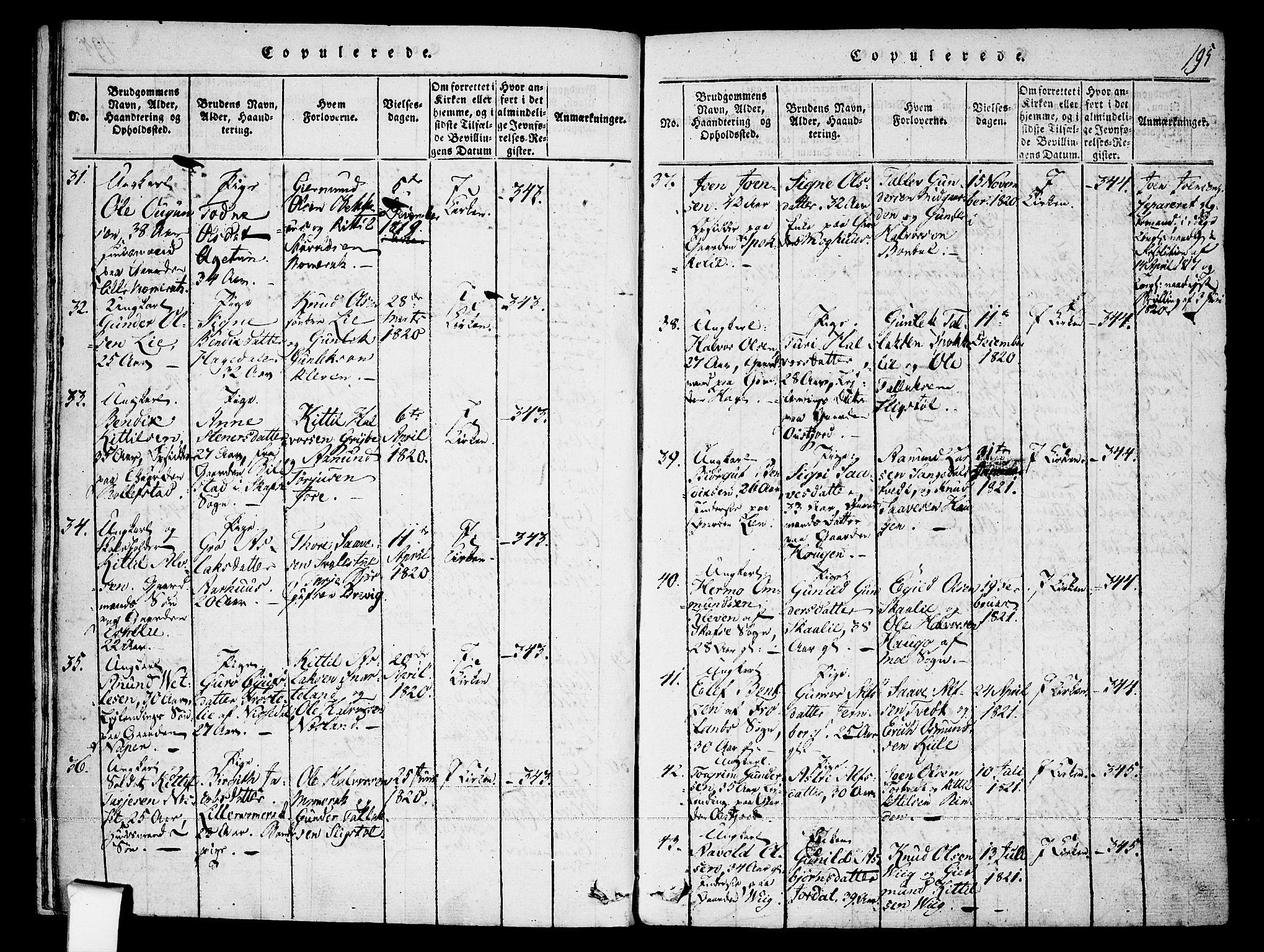 Fyresdal kirkebøker, SAKO/A-263/F/Fa/L0003: Parish register (official) no. I 3, 1815-1840, p. 195