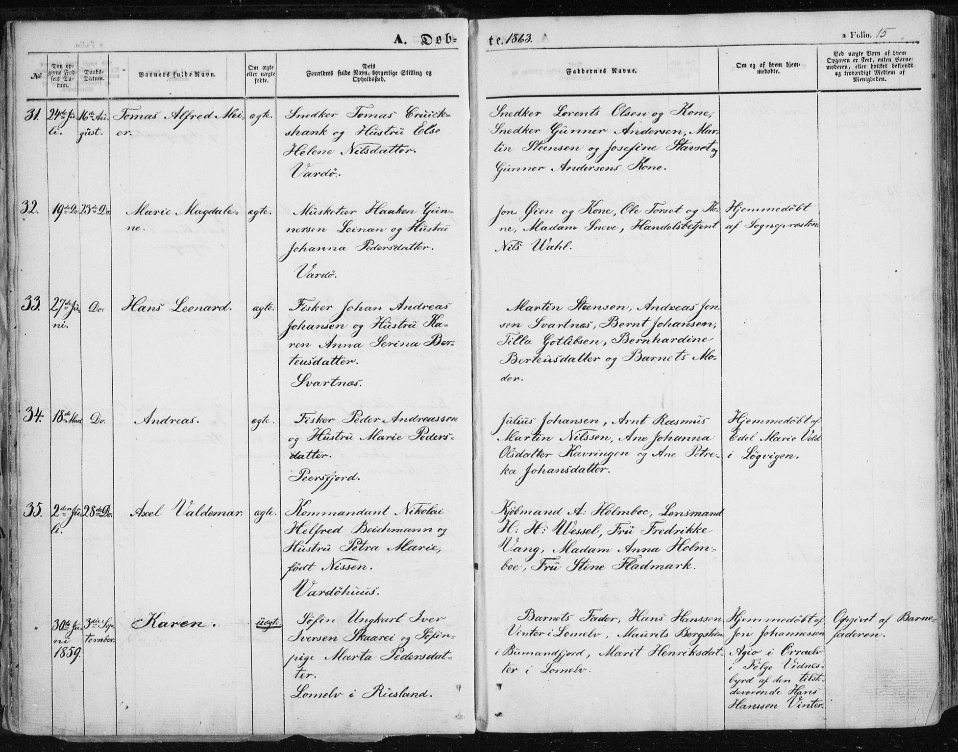 Vardø sokneprestkontor, SATØ/S-1332/H/Ha/L0004kirke: Parish register (official) no. 4, 1862-1871, p. 15