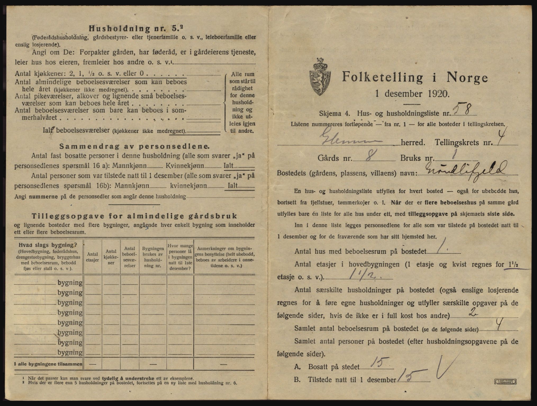 SAO, 1920 census for Glemmen, 1920, p. 1573