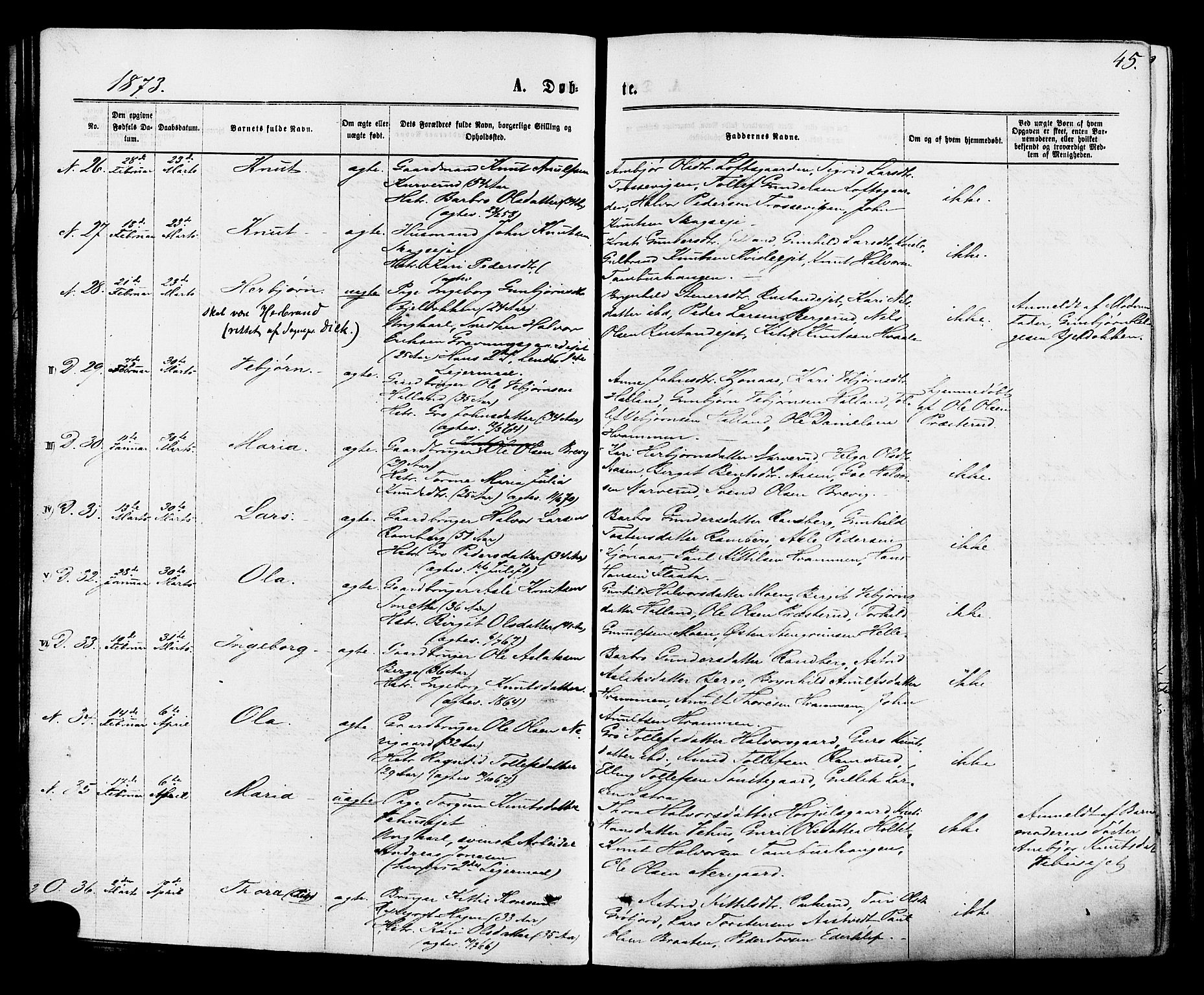 Nore kirkebøker, AV/SAKO-A-238/F/Fa/L0004: Parish register (official) no. I 4, 1867-1877, p. 45