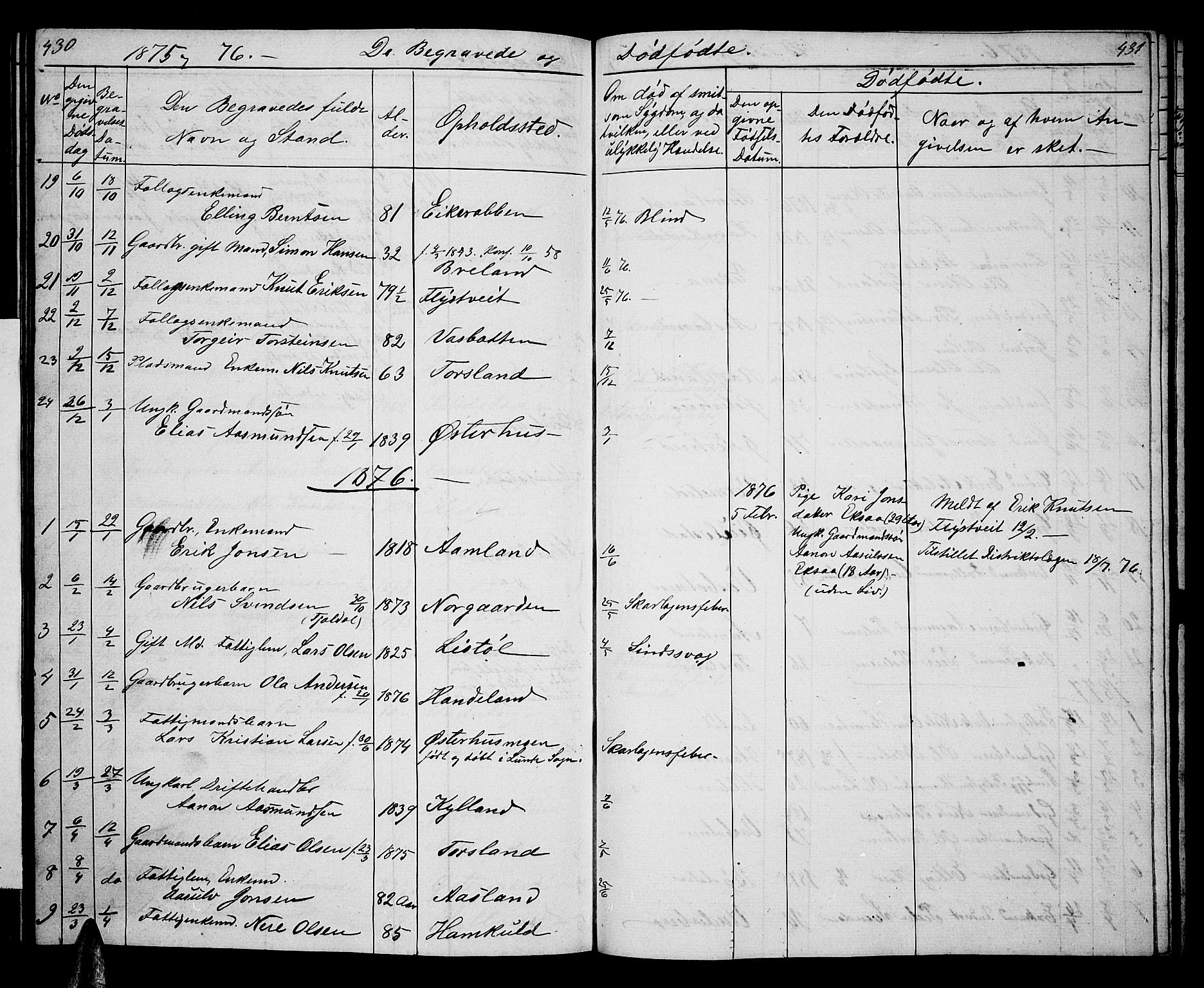 Åseral sokneprestkontor, AV/SAK-1111-0051/F/Fb/L0001: Parish register (copy) no. B 1, 1856-1877, p. 430-431