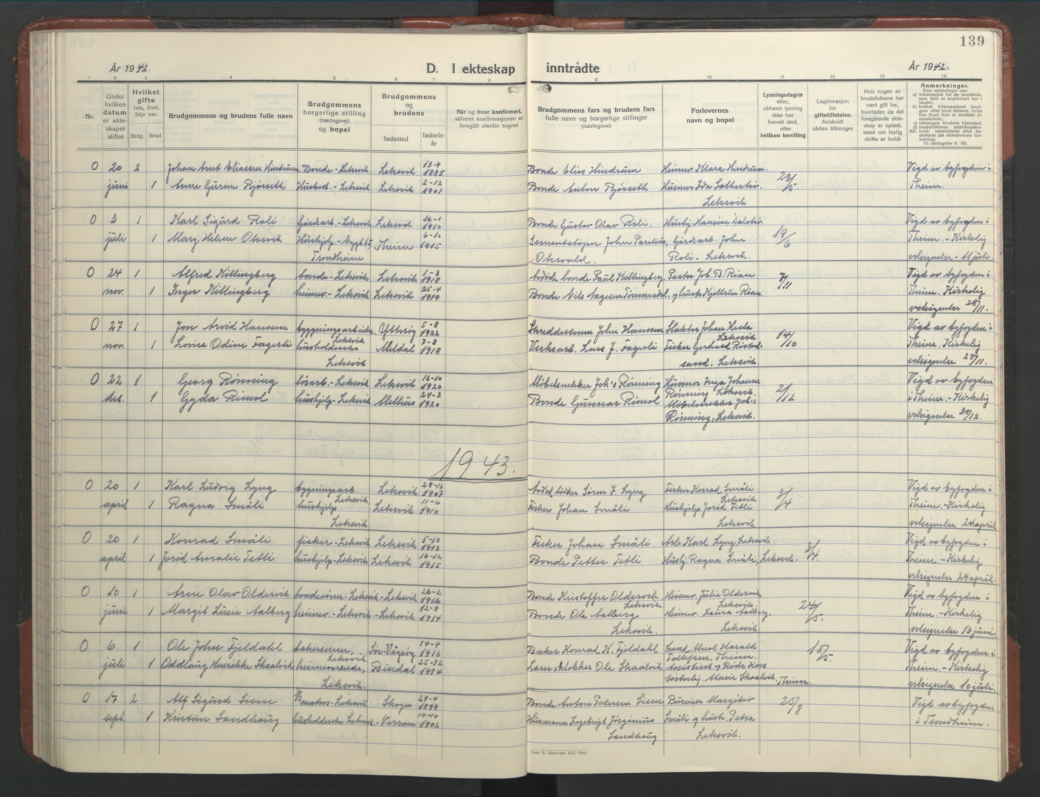 Ministerialprotokoller, klokkerbøker og fødselsregistre - Nord-Trøndelag, SAT/A-1458/701/L0019: Parish register (copy) no. 701C03, 1930-1953, p. 139