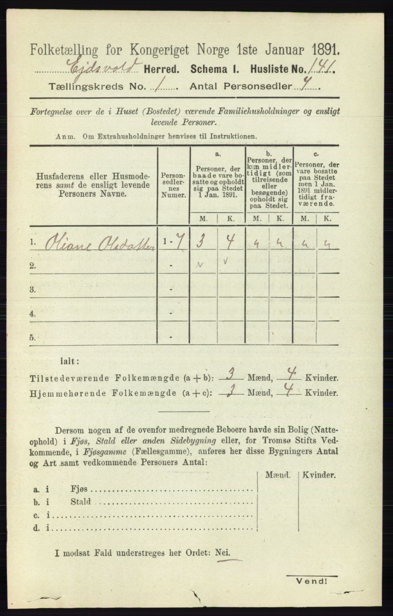 RA, 1891 census for 0237 Eidsvoll, 1891, p. 188