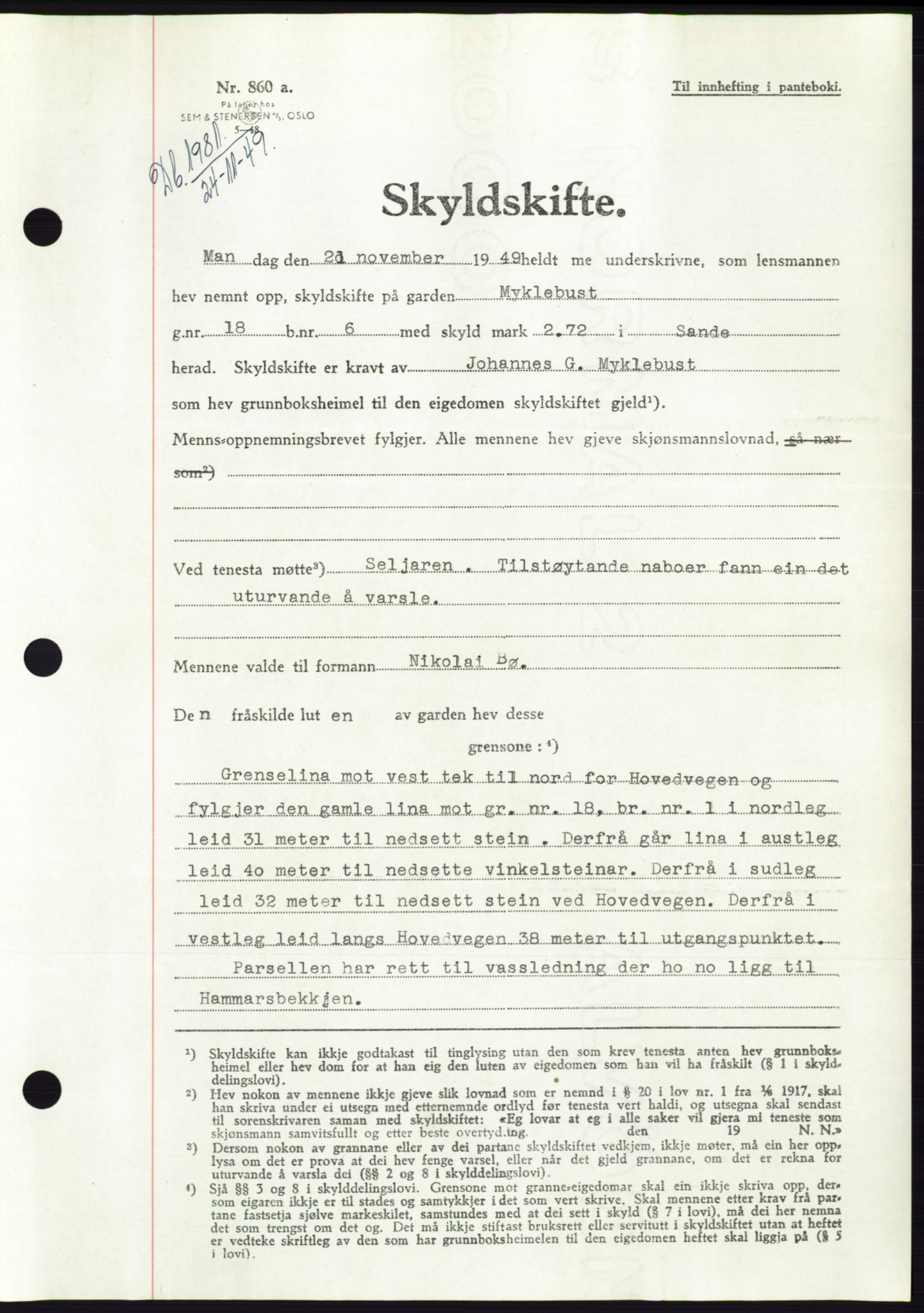 Søre Sunnmøre sorenskriveri, AV/SAT-A-4122/1/2/2C/L0085: Mortgage book no. 11A, 1949-1949, Diary no: : 1981/1949