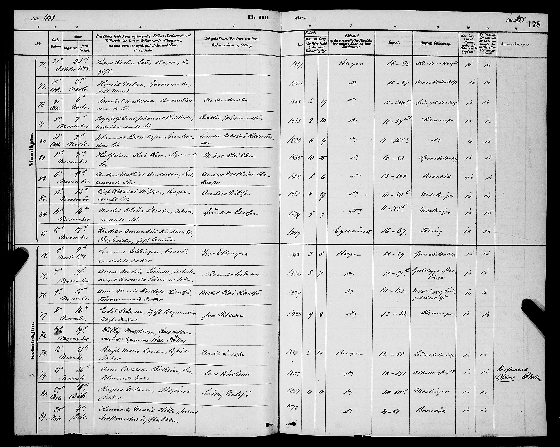 Domkirken sokneprestembete, AV/SAB-A-74801/H/Hab/L0041: Parish register (copy) no. E 5, 1878-1900, p. 178