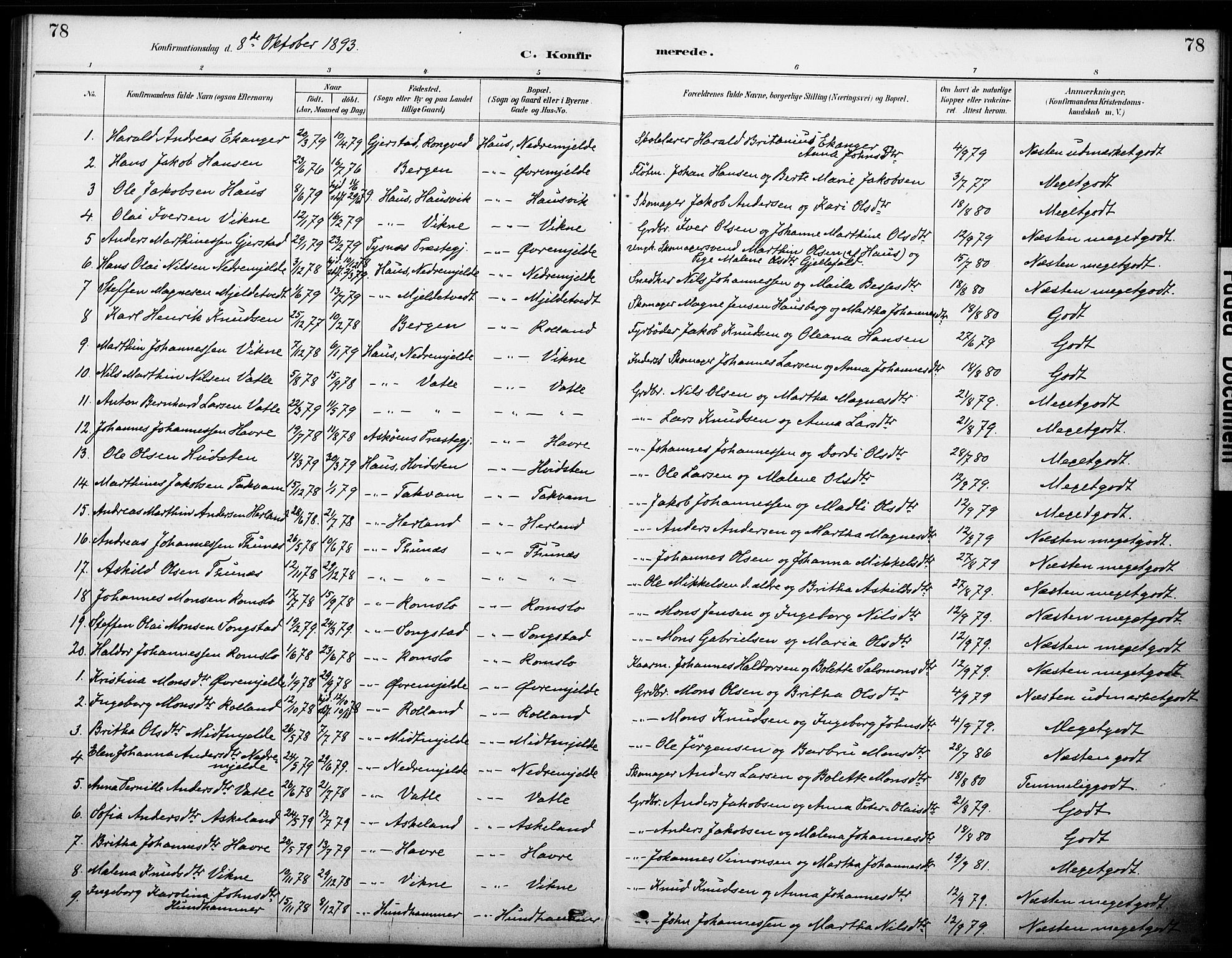 Haus sokneprestembete, AV/SAB-A-75601/H/Haa: Parish register (official) no. B 1, 1887-1898, p. 78