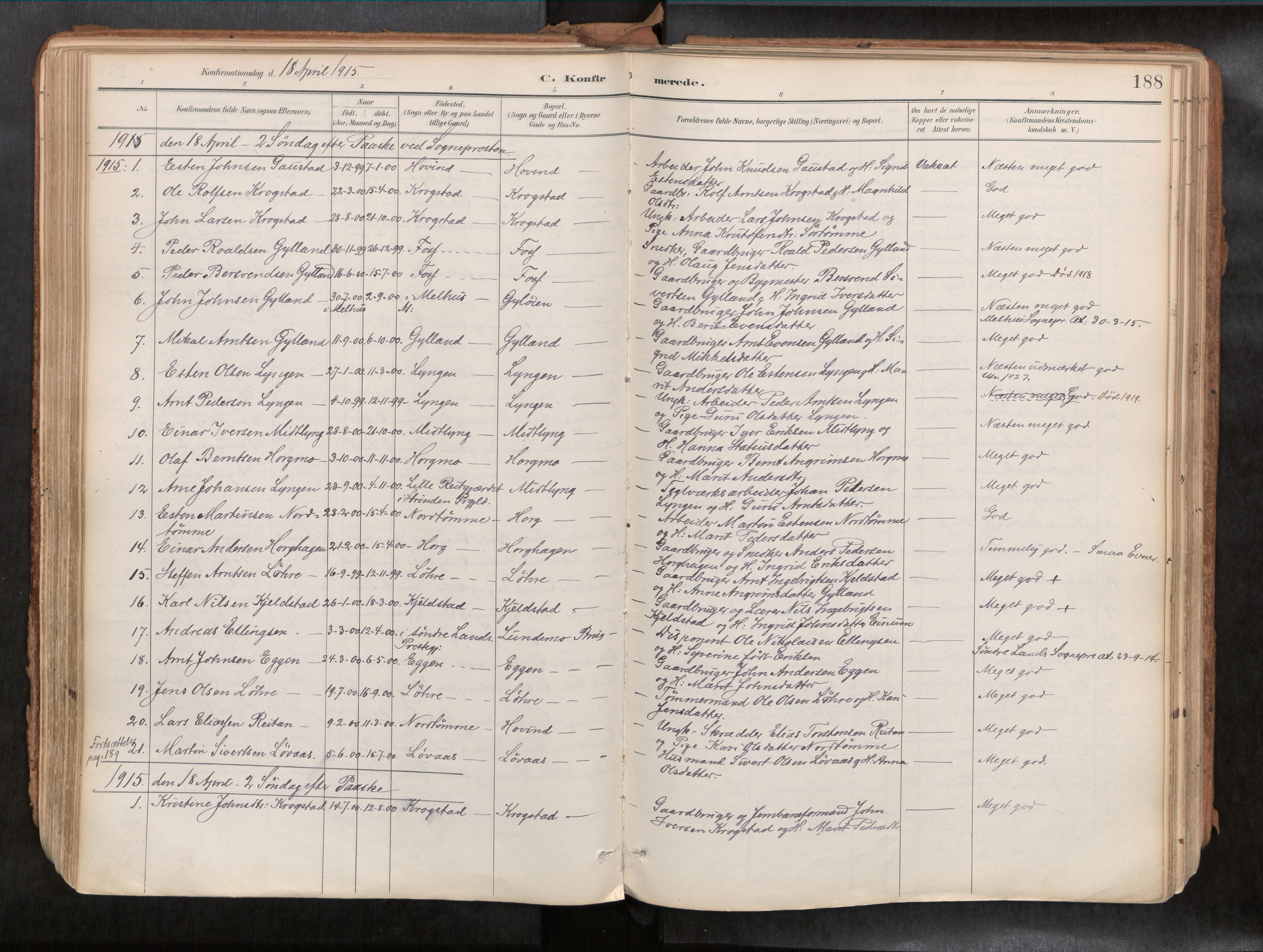Ministerialprotokoller, klokkerbøker og fødselsregistre - Sør-Trøndelag, AV/SAT-A-1456/692/L1105b: Parish register (official) no. 692A06, 1891-1934, p. 188