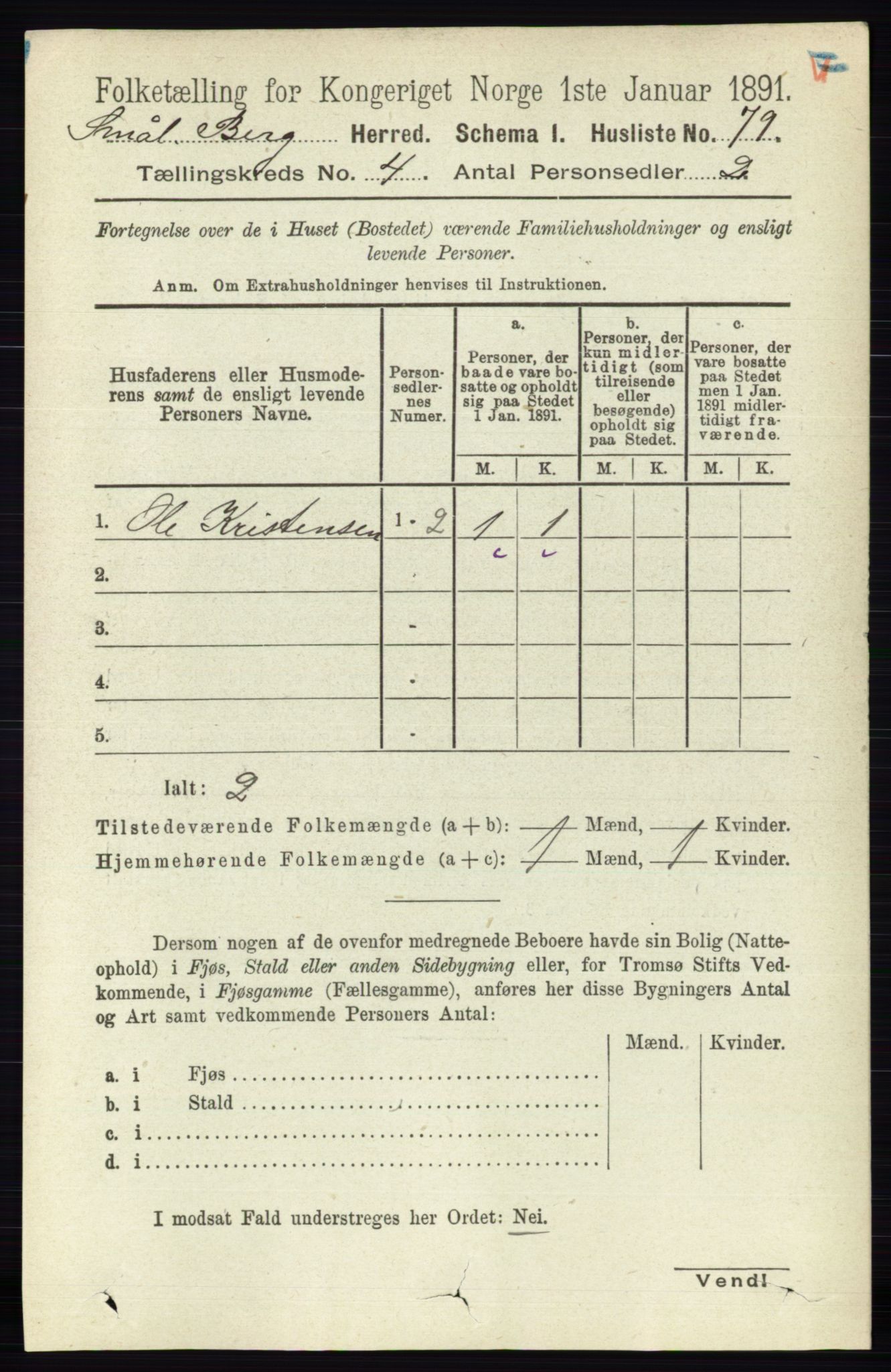 RA, 1891 census for 0116 Berg, 1891, p. 2803