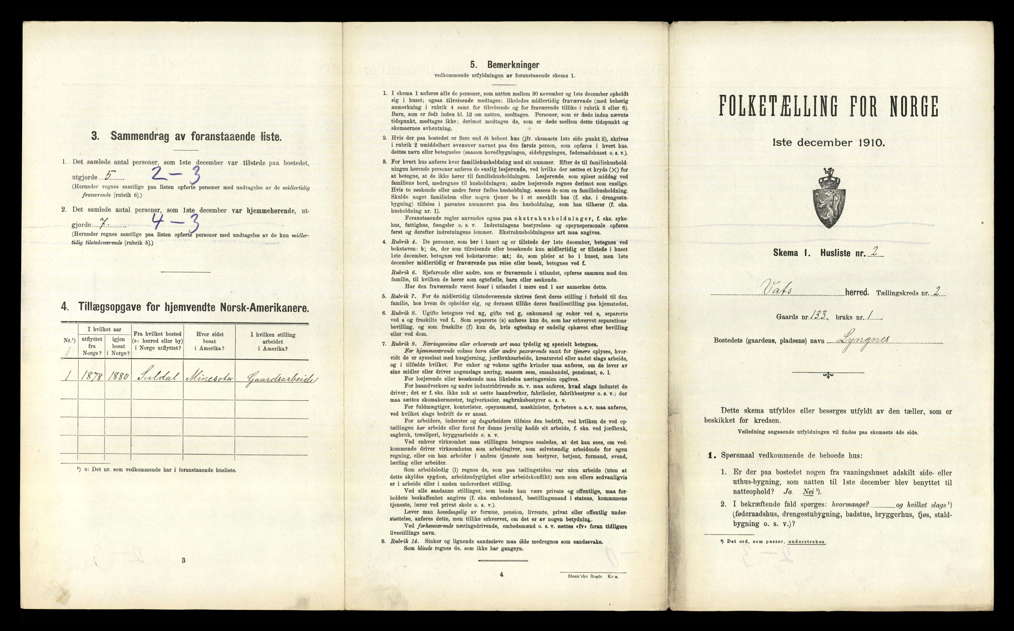 RA, 1910 census for Vats, 1910, p. 92