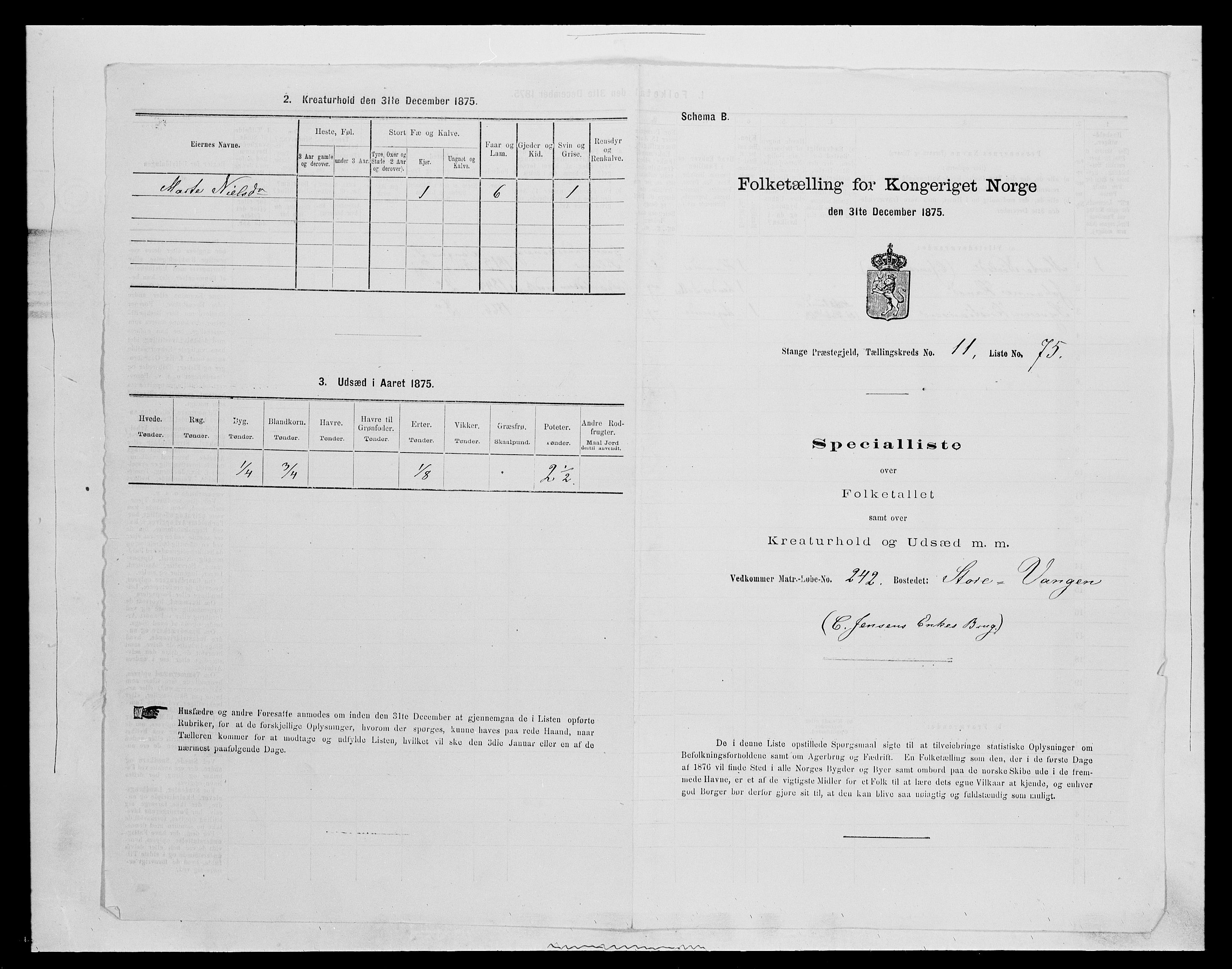 SAH, 1875 census for 0417P Stange, 1875, p. 1977