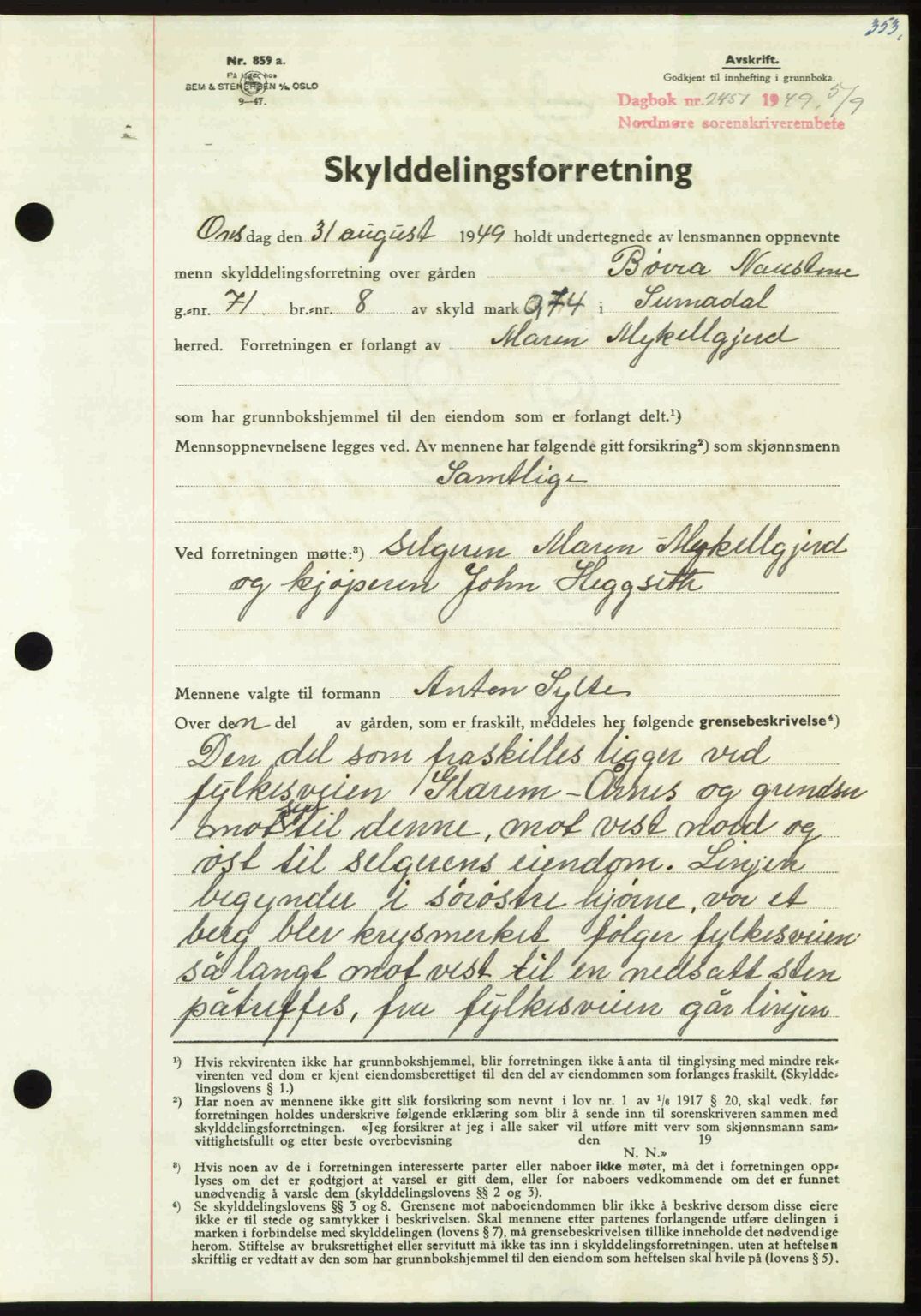 Nordmøre sorenskriveri, AV/SAT-A-4132/1/2/2Ca: Mortgage book no. A112, 1949-1949, Diary no: : 2451/1949