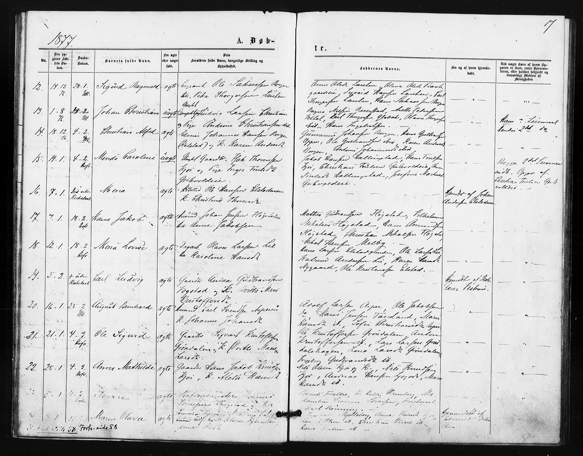 Ullensaker prestekontor Kirkebøker, AV/SAO-A-10236a/F/Fa/L0018: Parish register (official) no. I 18, 1876-1877, p. 17