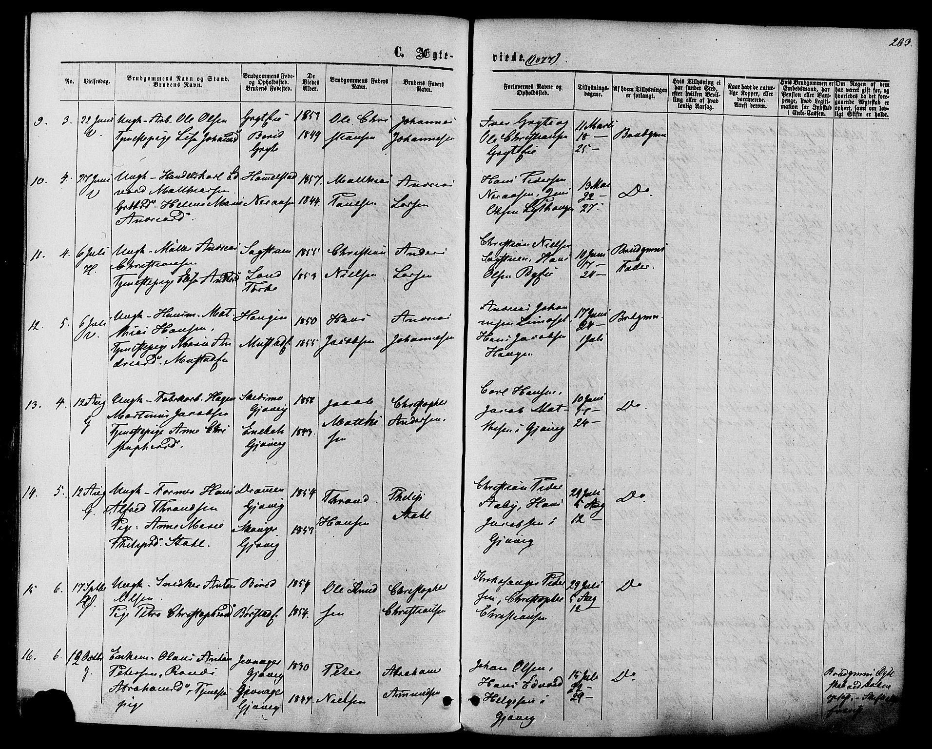 Vardal prestekontor, AV/SAH-PREST-100/H/Ha/Haa/L0007: Parish register (official) no. 7, 1867-1878, p. 263