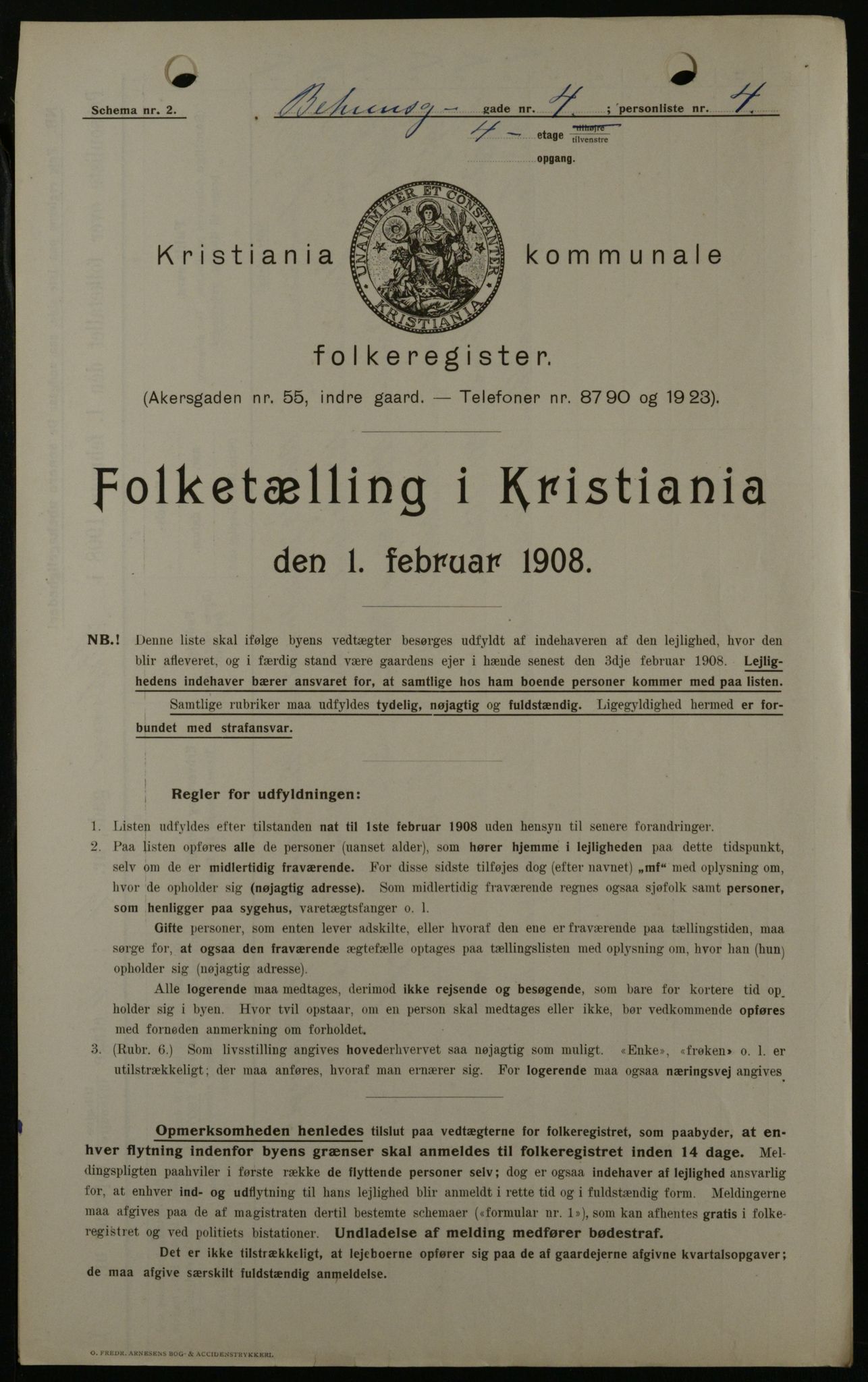 OBA, Municipal Census 1908 for Kristiania, 1908, p. 3364