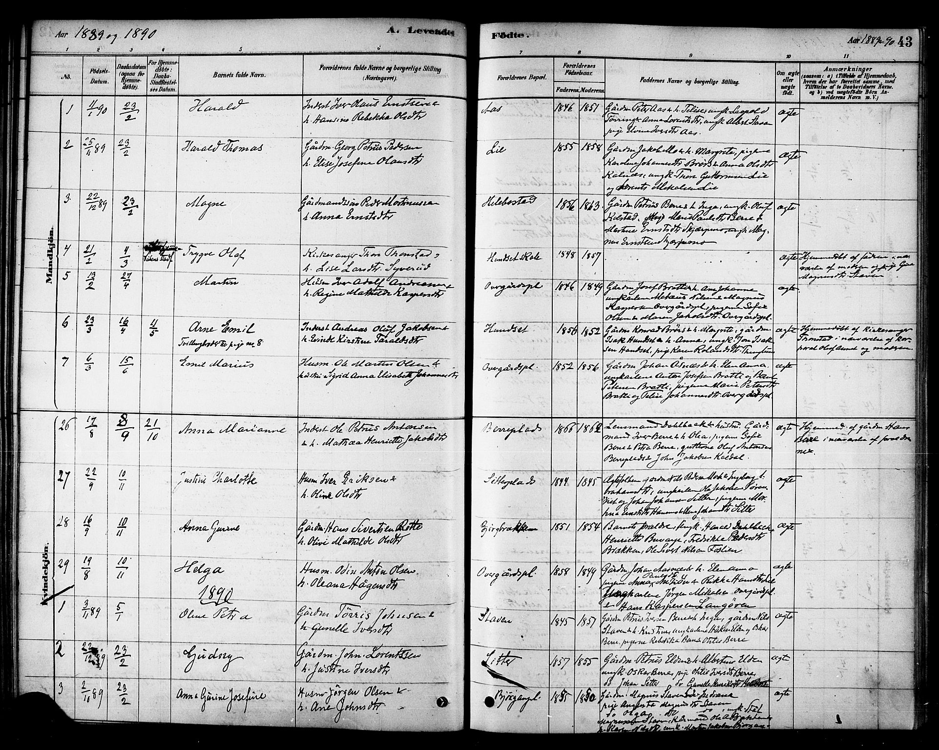 Ministerialprotokoller, klokkerbøker og fødselsregistre - Nord-Trøndelag, SAT/A-1458/742/L0408: Parish register (official) no. 742A01, 1878-1890, p. 43