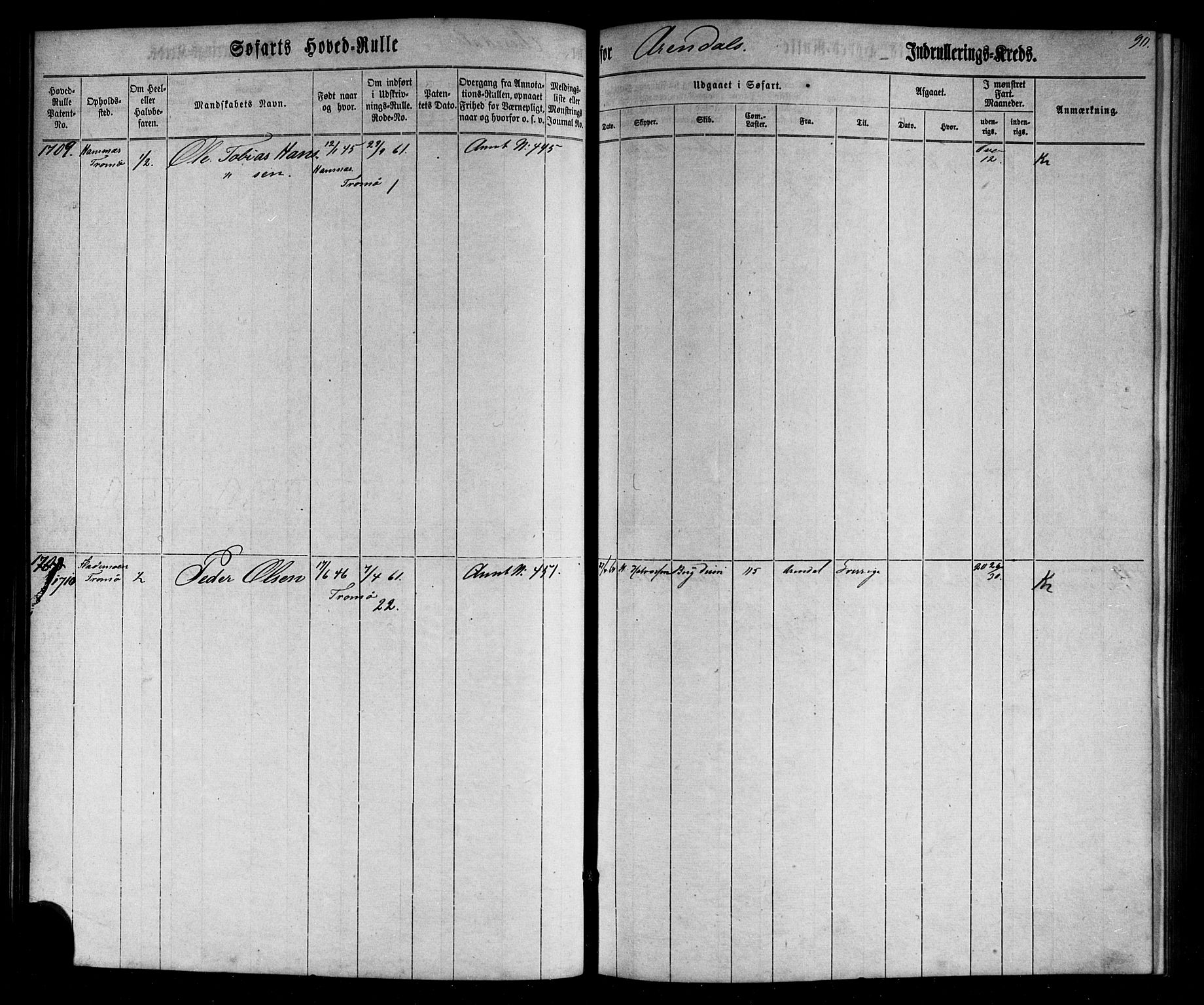 Arendal mønstringskrets, AV/SAK-2031-0012/F/Fb/L0002: Hovedrulle nr 1533-1724 uten register, E-3, 1863-1864, p. 92