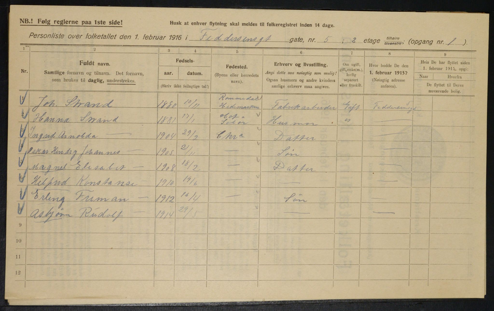 OBA, Municipal Census 1916 for Kristiania, 1916, p. 24438