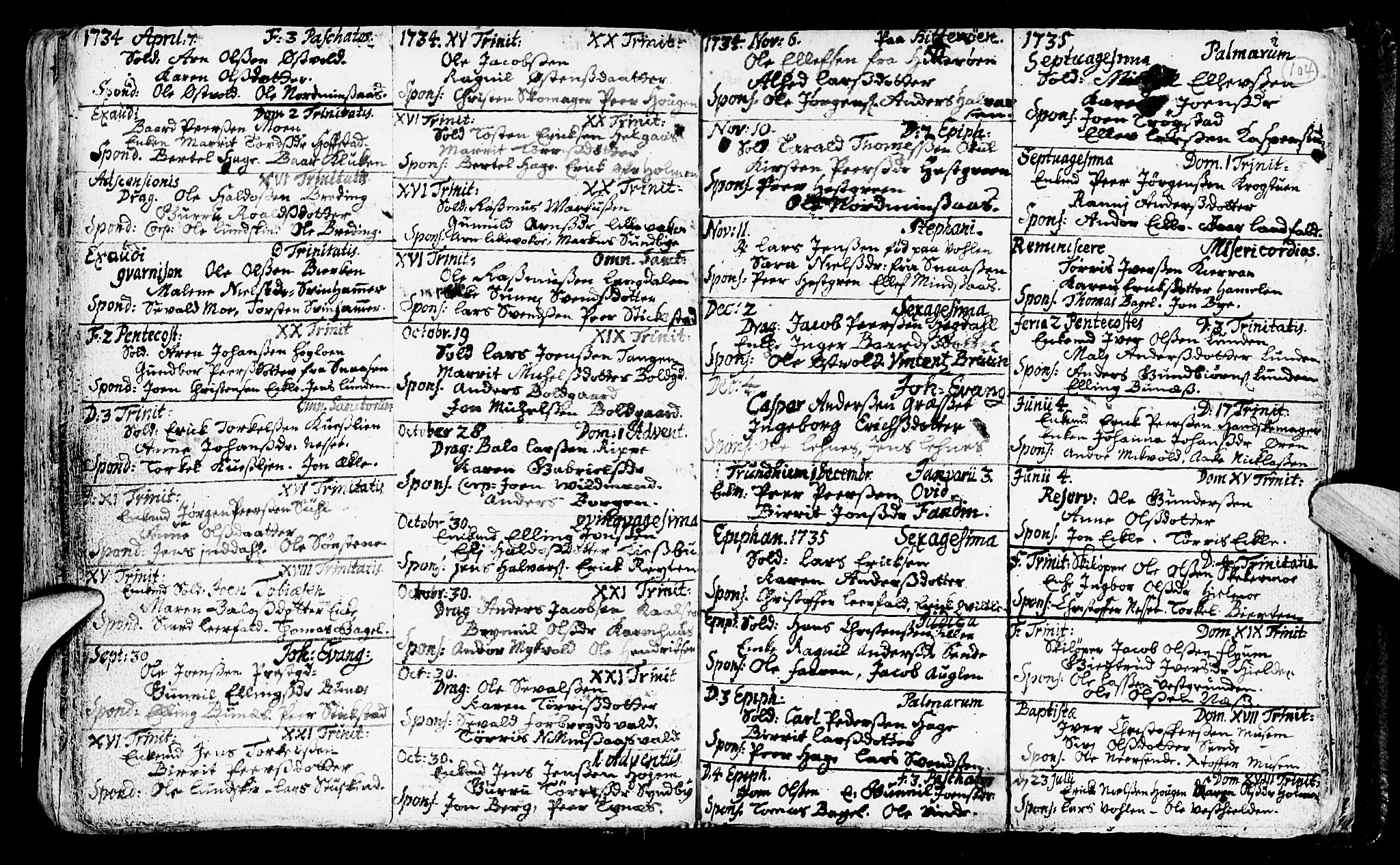 Ministerialprotokoller, klokkerbøker og fødselsregistre - Nord-Trøndelag, AV/SAT-A-1458/723/L0230: Parish register (official) no. 723A01, 1705-1747, p. 104