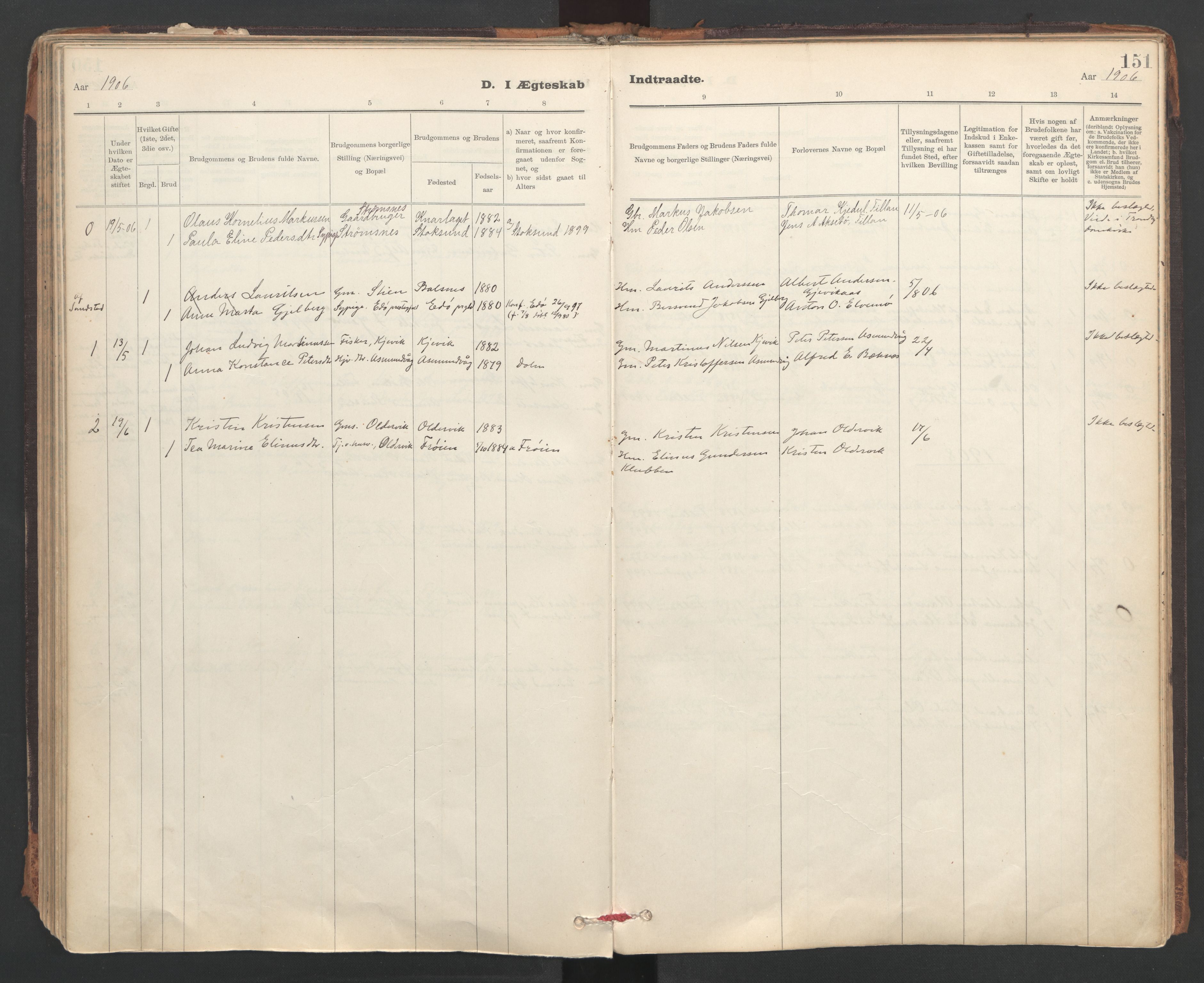 Ministerialprotokoller, klokkerbøker og fødselsregistre - Sør-Trøndelag, SAT/A-1456/637/L0559: Parish register (official) no. 637A02, 1899-1923, p. 151