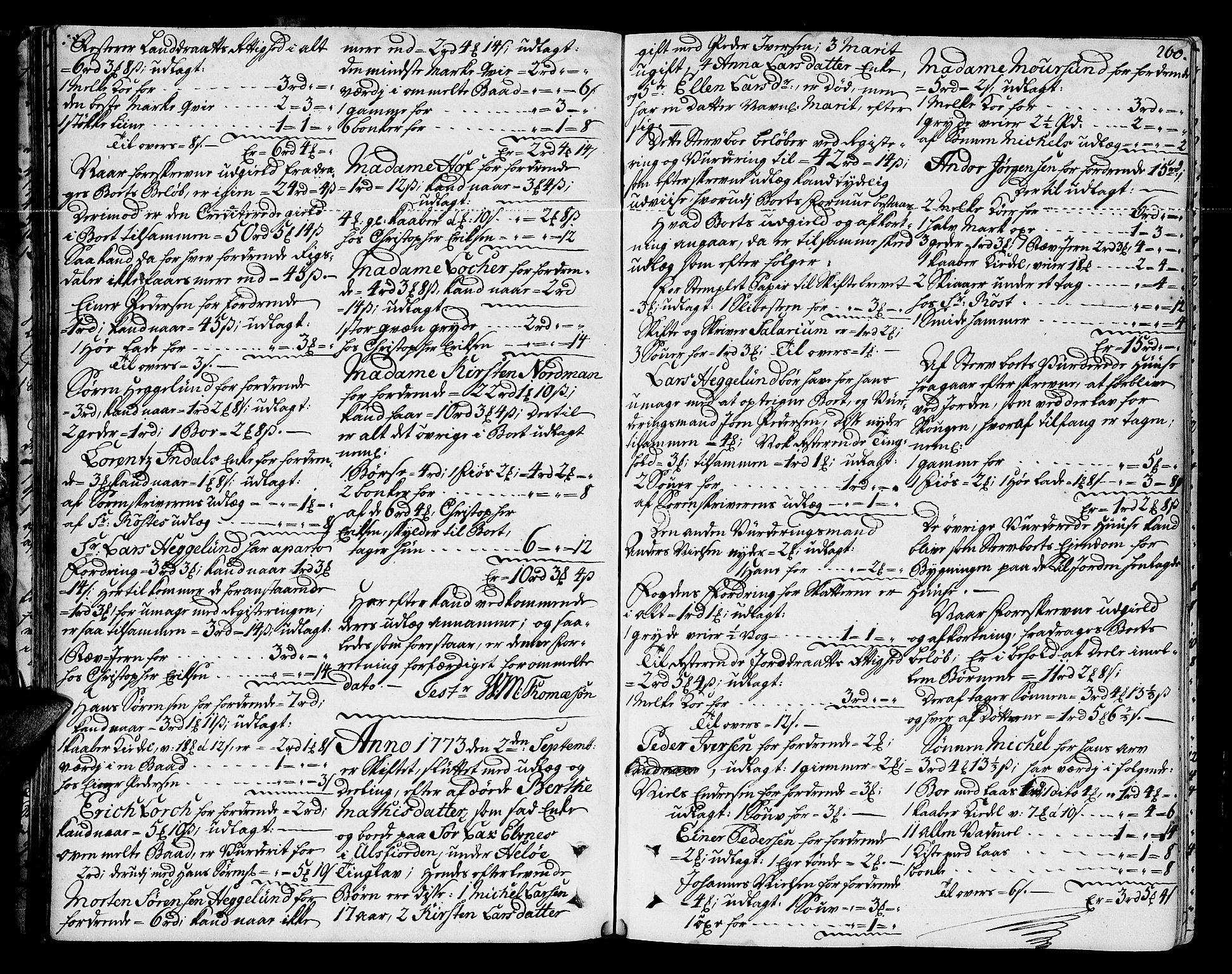 Senja og Tromsø sorenskriveri , AV/SATØ-SATØ-31/H/Hb/L0139: Skifteutlodningsprotokoller, 1752-1778, p. 259b-260a