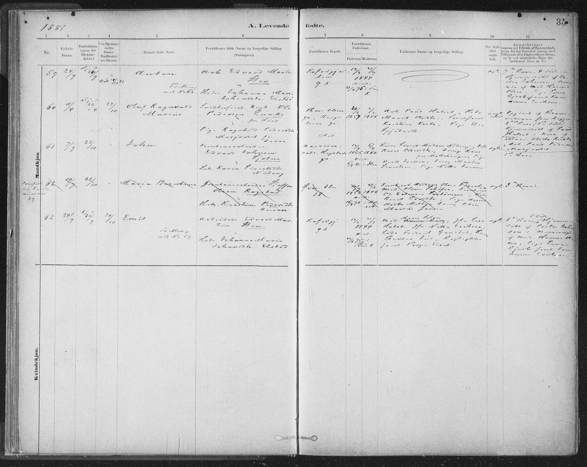 Ministerialprotokoller, klokkerbøker og fødselsregistre - Sør-Trøndelag, AV/SAT-A-1456/603/L0162: Parish register (official) no. 603A01, 1879-1895, p. 35