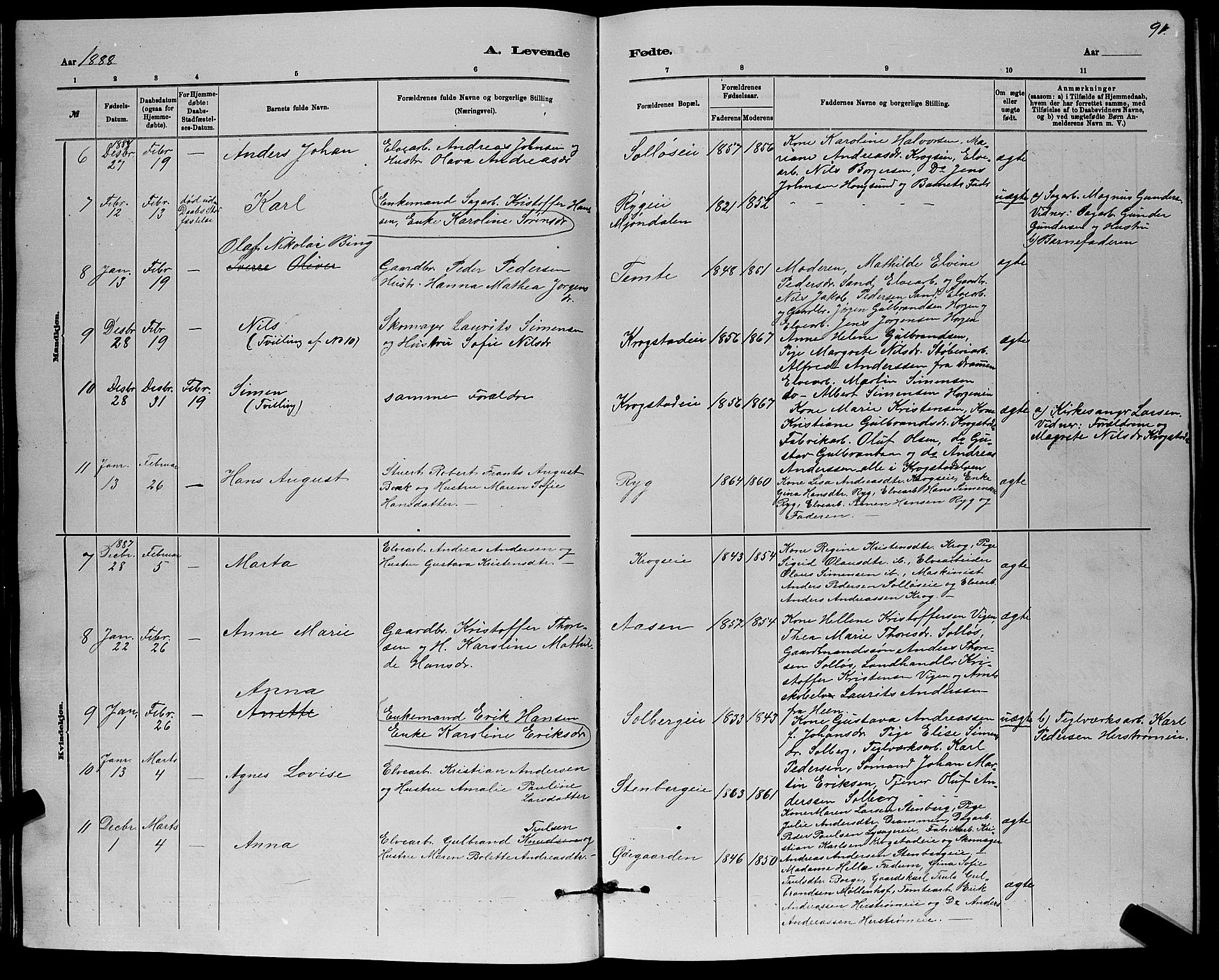 Nedre Eiker kirkebøker, AV/SAKO-A-612/G/Ga/L0002: Parish register (copy) no. 2, 1880-1896, p. 91