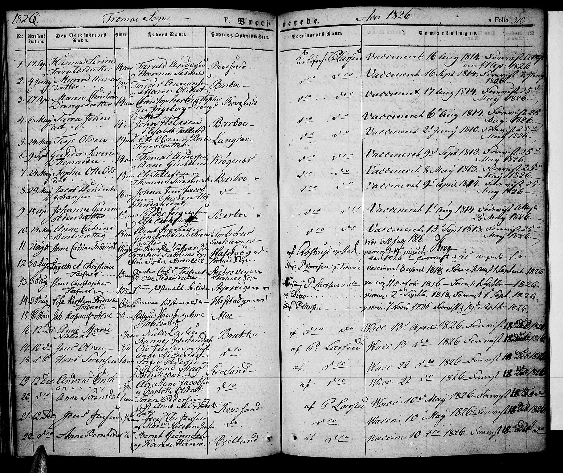 Tromøy sokneprestkontor, SAK/1111-0041/F/Fa/L0003: Parish register (official) no. A 3, 1825-1837, p. 310