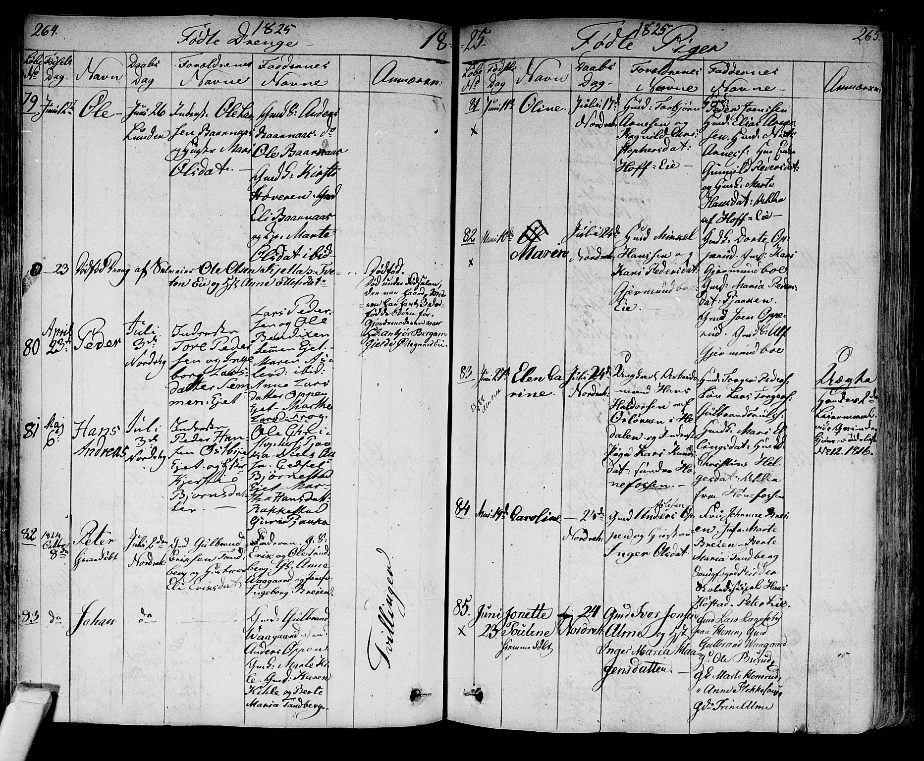 Norderhov kirkebøker, SAKO/A-237/F/Fa/L0009: Parish register (official) no. 9, 1819-1837, p. 264-265