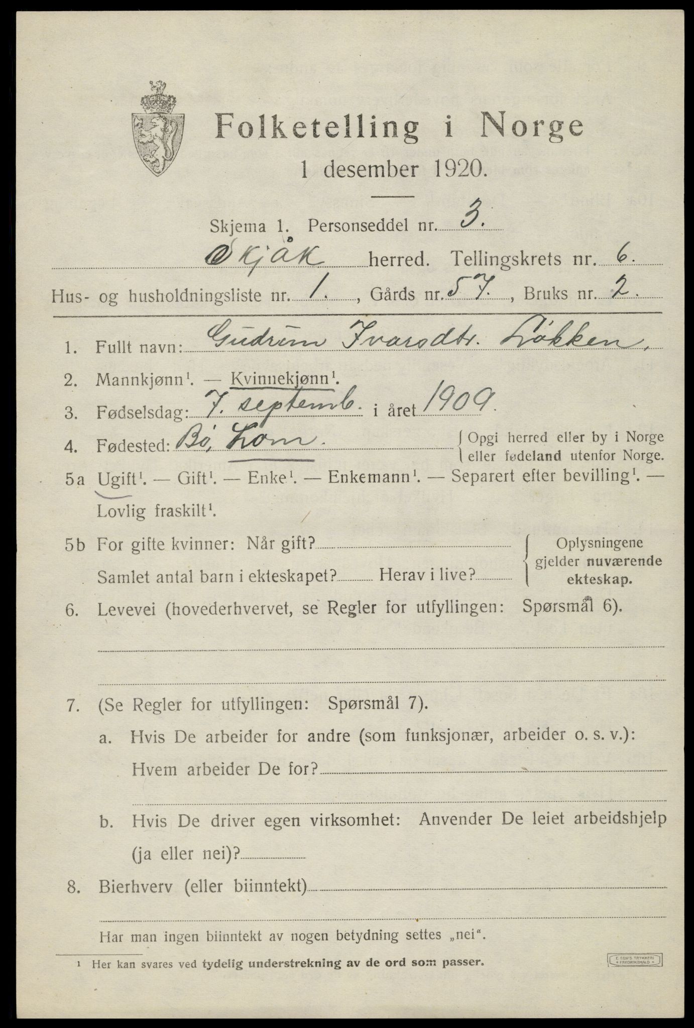 SAH, 1920 census for Skjåk, 1920, p. 2998