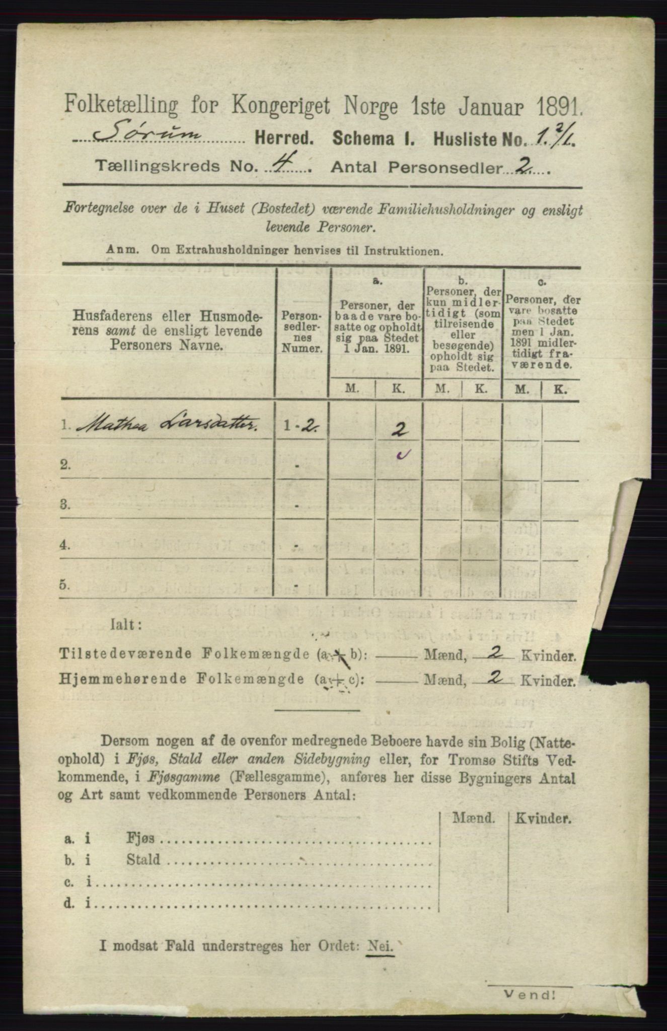 RA, 1891 census for 0226 Sørum, 1891, p. 1816
