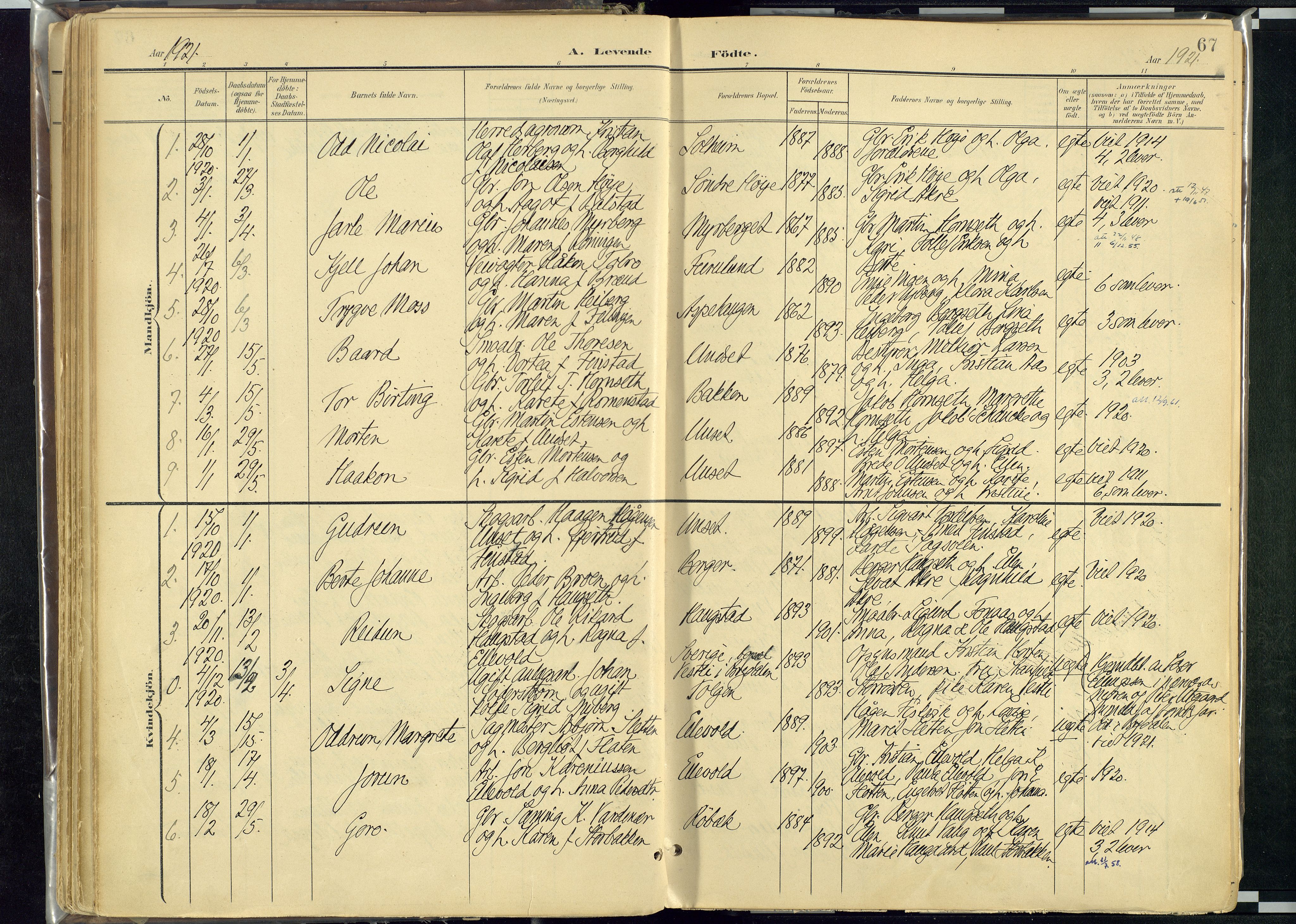 Rendalen prestekontor, SAH/PREST-054/H/Ha/Haa/L0012: Parish register (official) no. 12, 1901-1928, p. 67