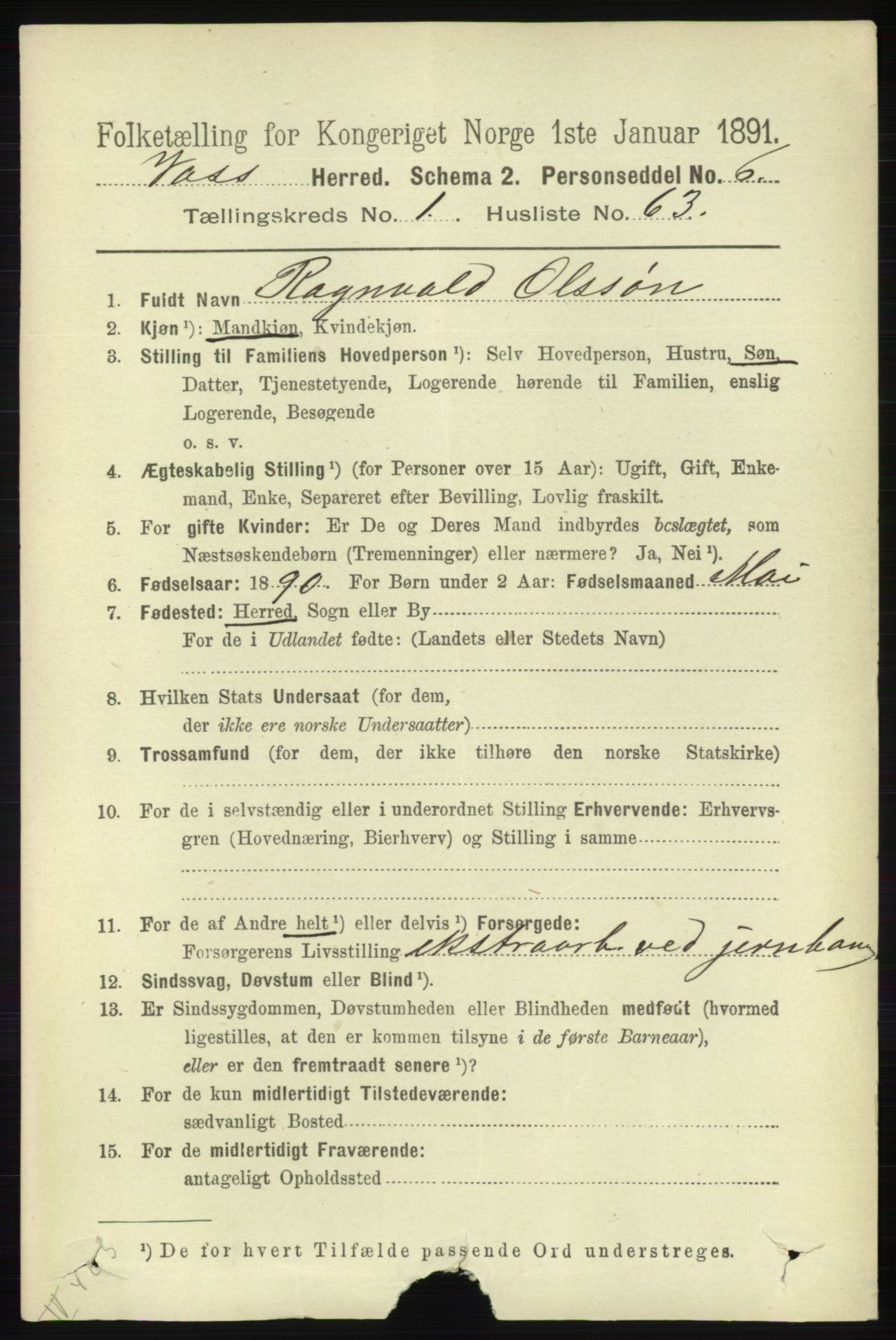 RA, 1891 census for 1235 Voss, 1891, p. 541