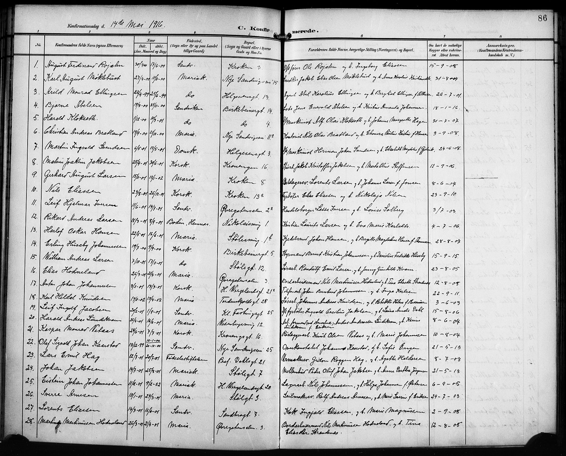 Mariakirken Sokneprestembete, SAB/A-76901/H/Hab/L0009: Parish register (copy) no. A 9, 1901-1919, p. 86