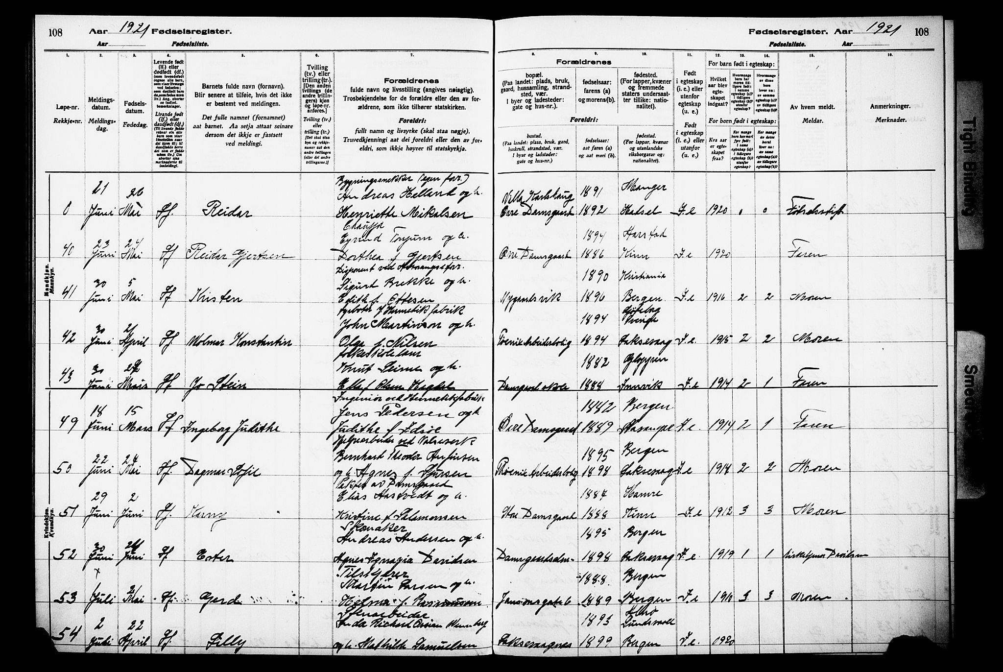 Laksevåg Sokneprestembete, AV/SAB-A-76501/I/Id/L00A1: Birth register no. A 1, 1916-1926, p. 108