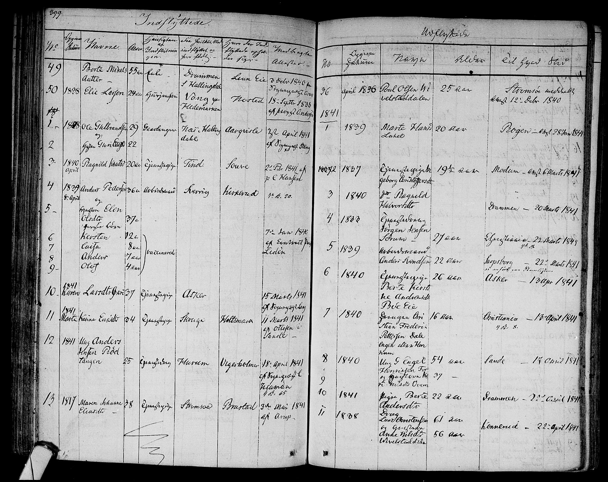 Lier kirkebøker, AV/SAKO-A-230/F/Fa/L0010: Parish register (official) no. I 10, 1827-1843, p. 399