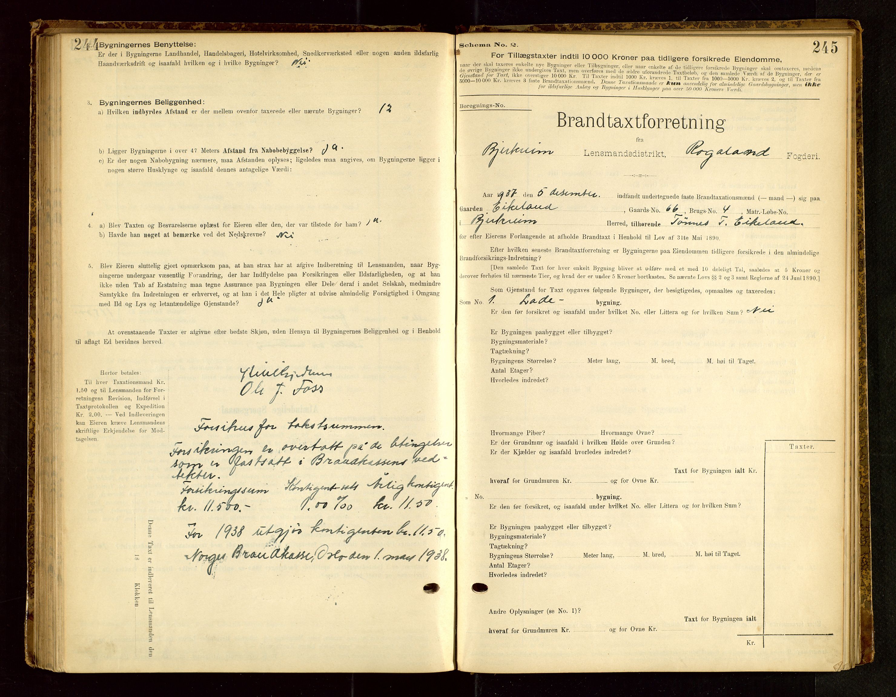 Bjerkreim lensmannskontor, SAST/A-100090/Gob/L0001: "Brandtaxationsprotokol", 1895-1950, p. 244-245
