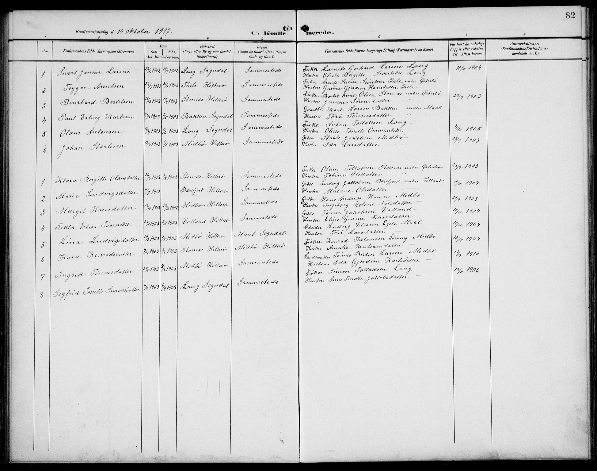 Sokndal sokneprestkontor, SAST/A-101808: Parish register (copy) no. B 7, 1904-1935, p. 82