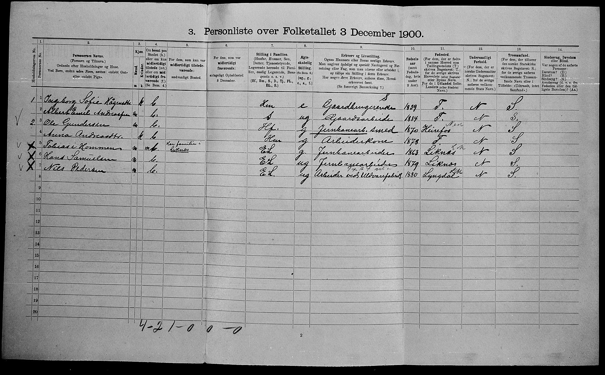 SAK, 1900 census for Nes, 1900, p. 463