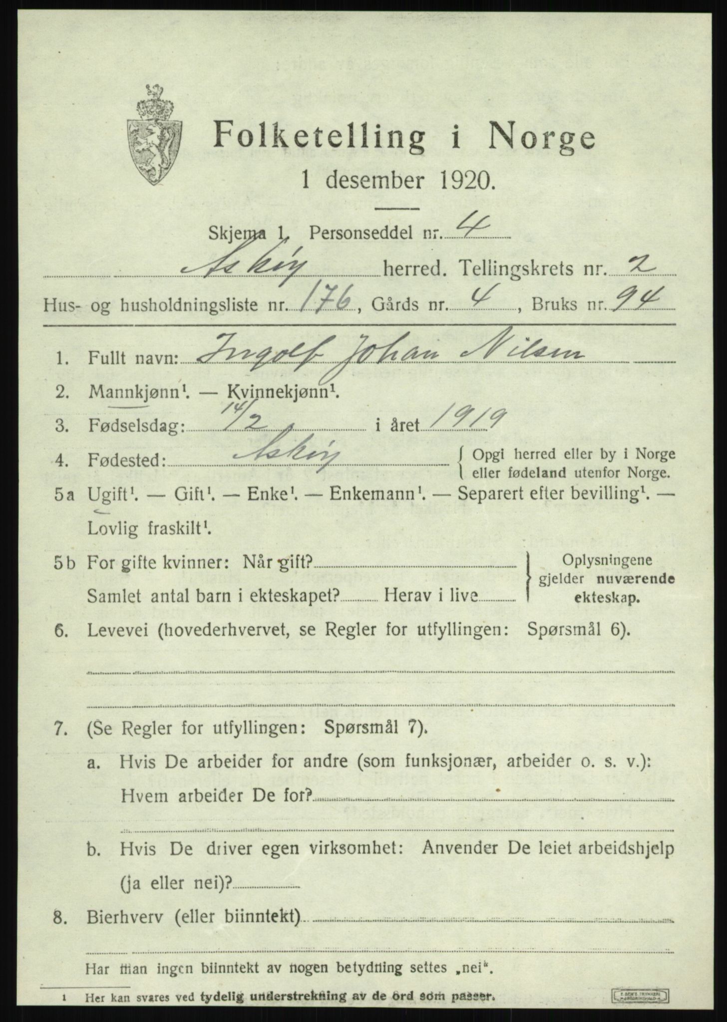 SAB, 1920 census for Askøy, 1920, p. 6364